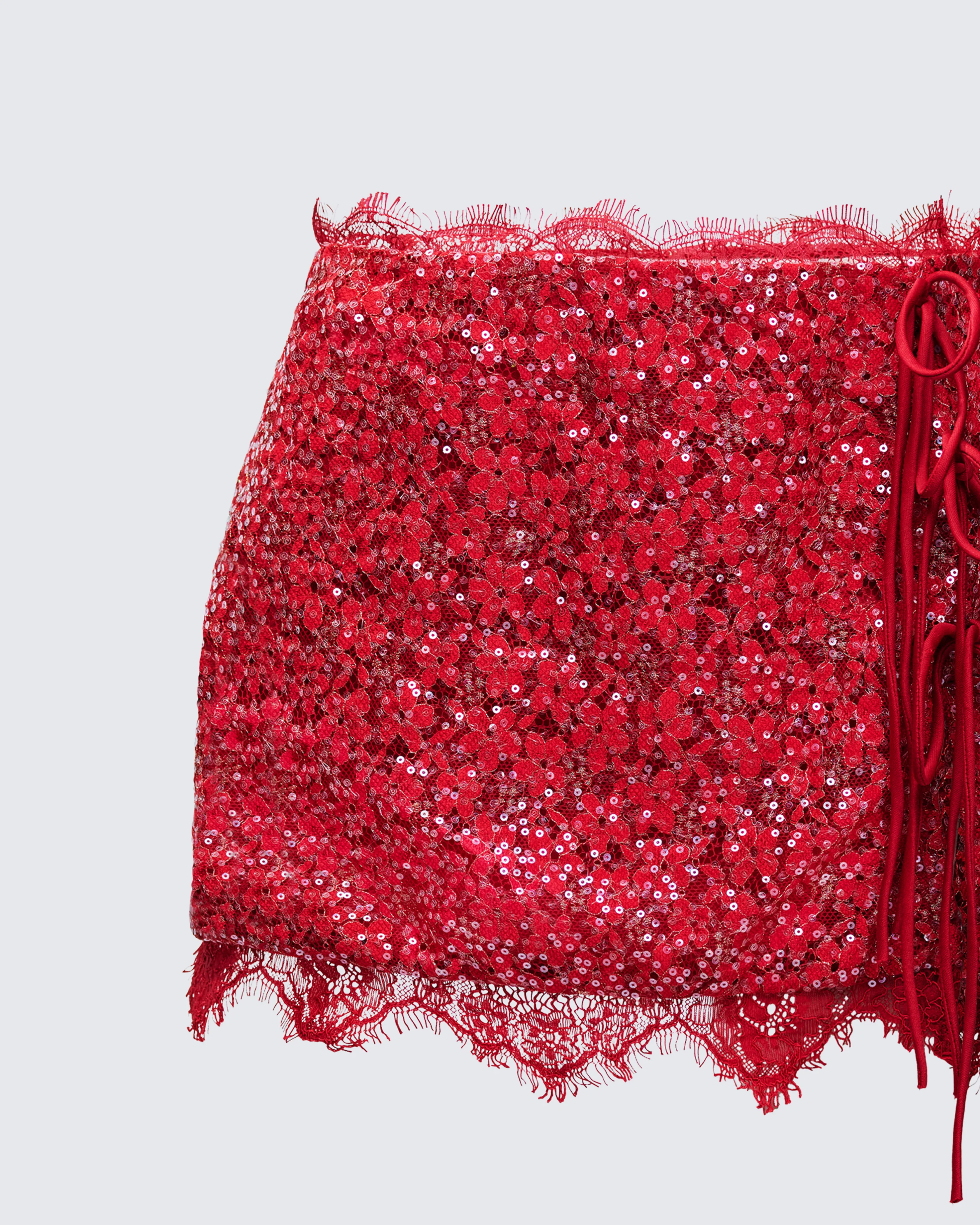 Lucille Red Sequin Tie Mini Skirt - Image 6
