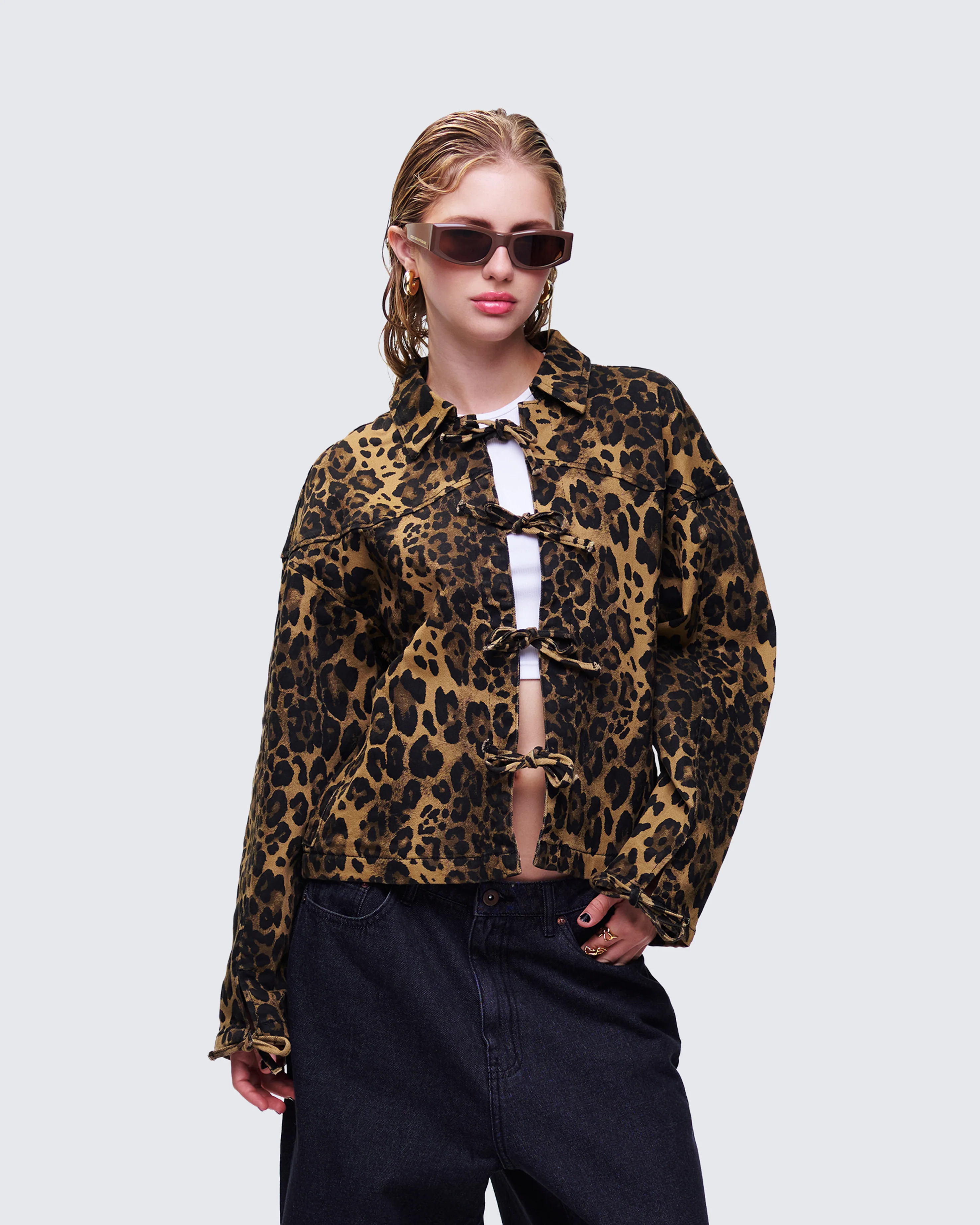Lucretia Leopard Bow Tied Twill Shirt Jacket - Image 3