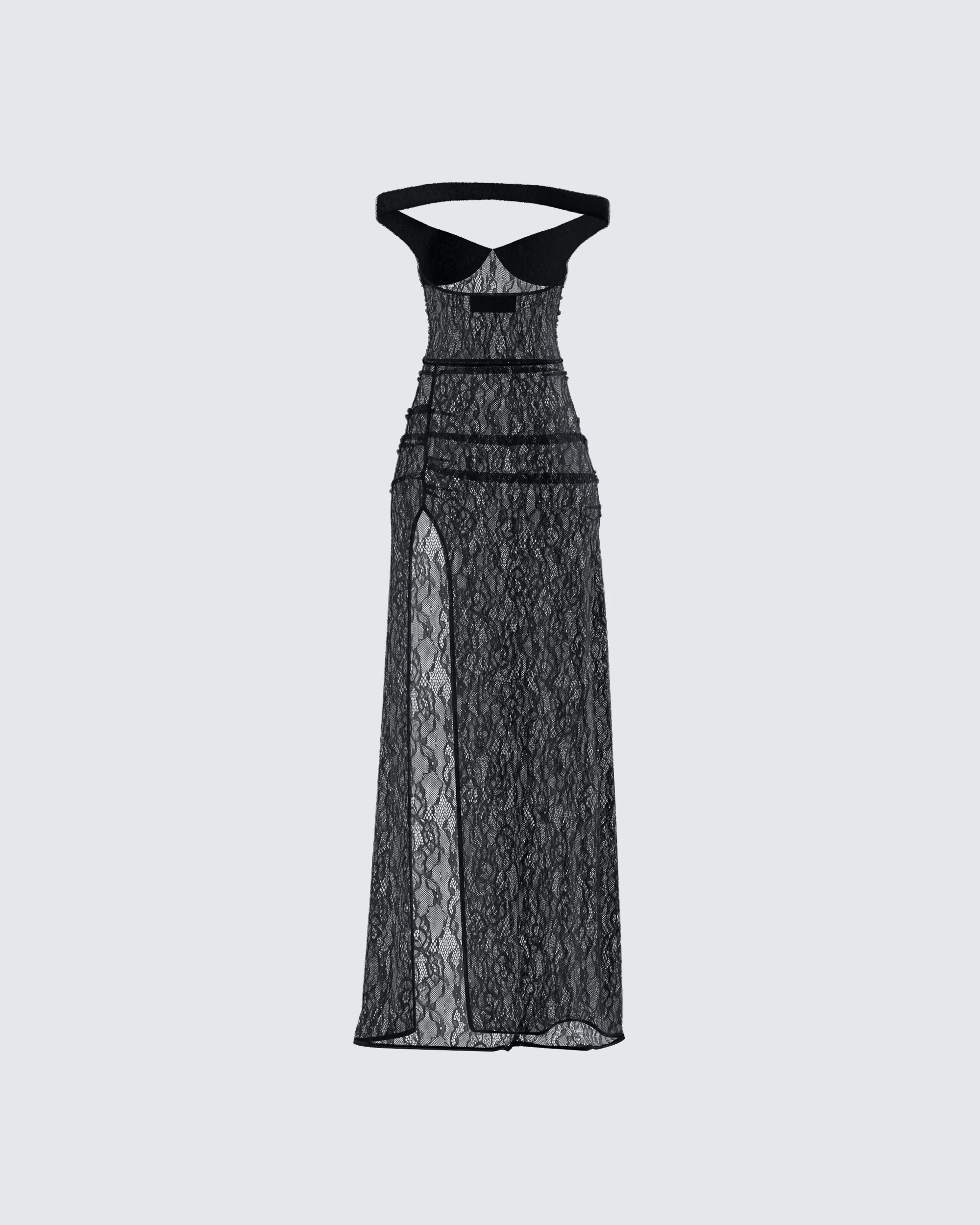 Ludovica Black Lace Bardot Maxi Dress - Image 3
