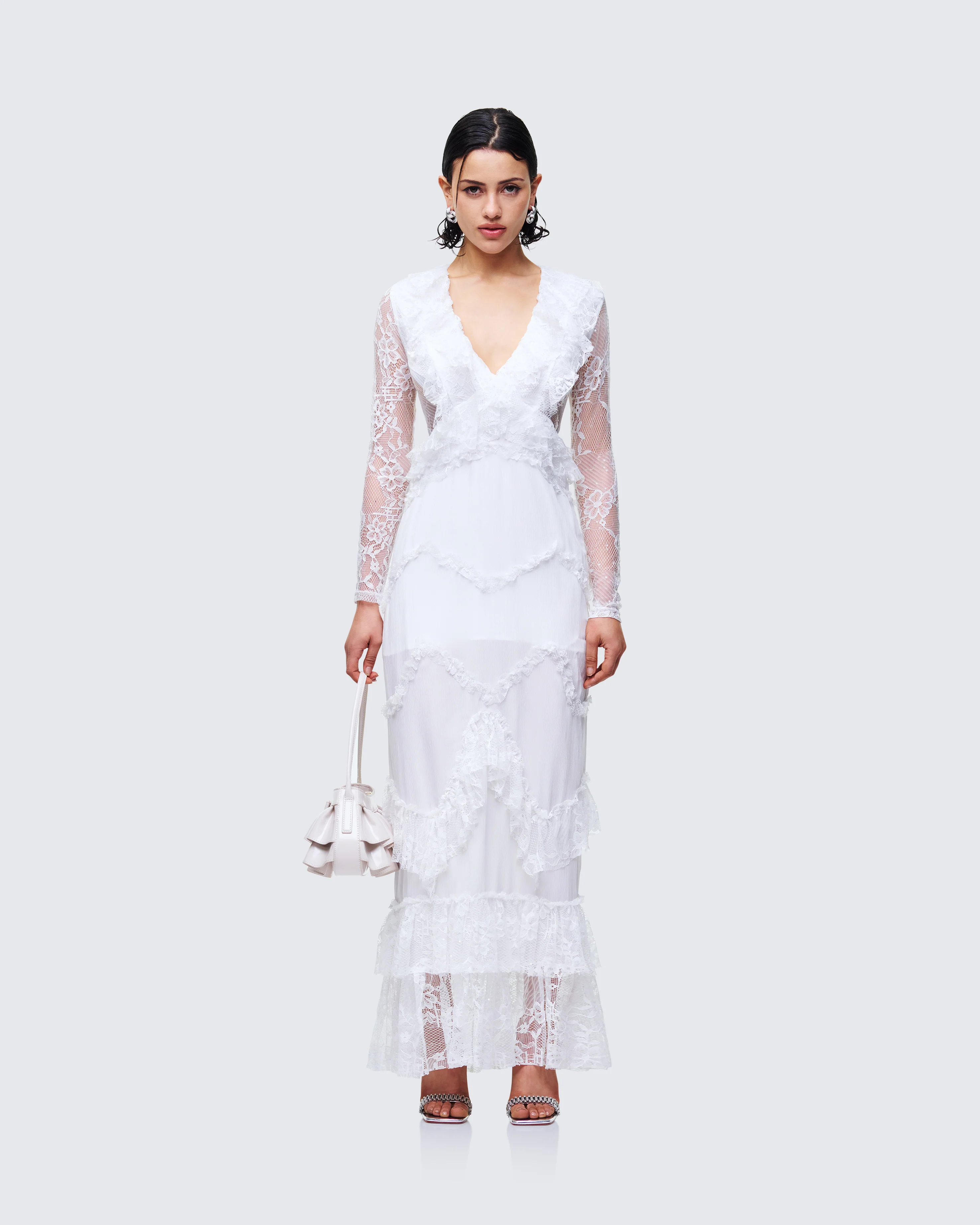 Lulea White Lace Ruffle Trim Mini Dress - Image 2