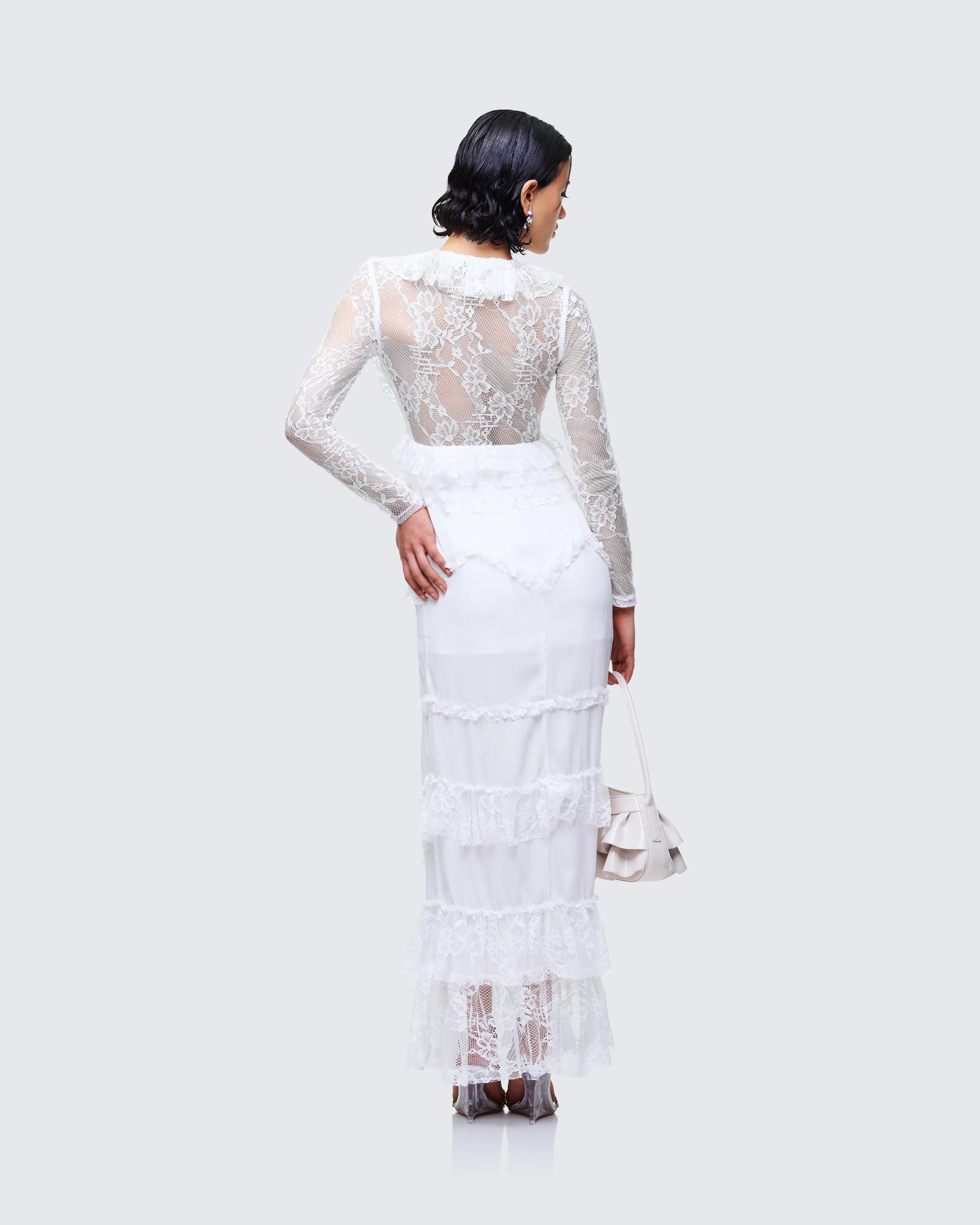 Lulea White Lace Ruffle Trim Mini Dress - Image 5