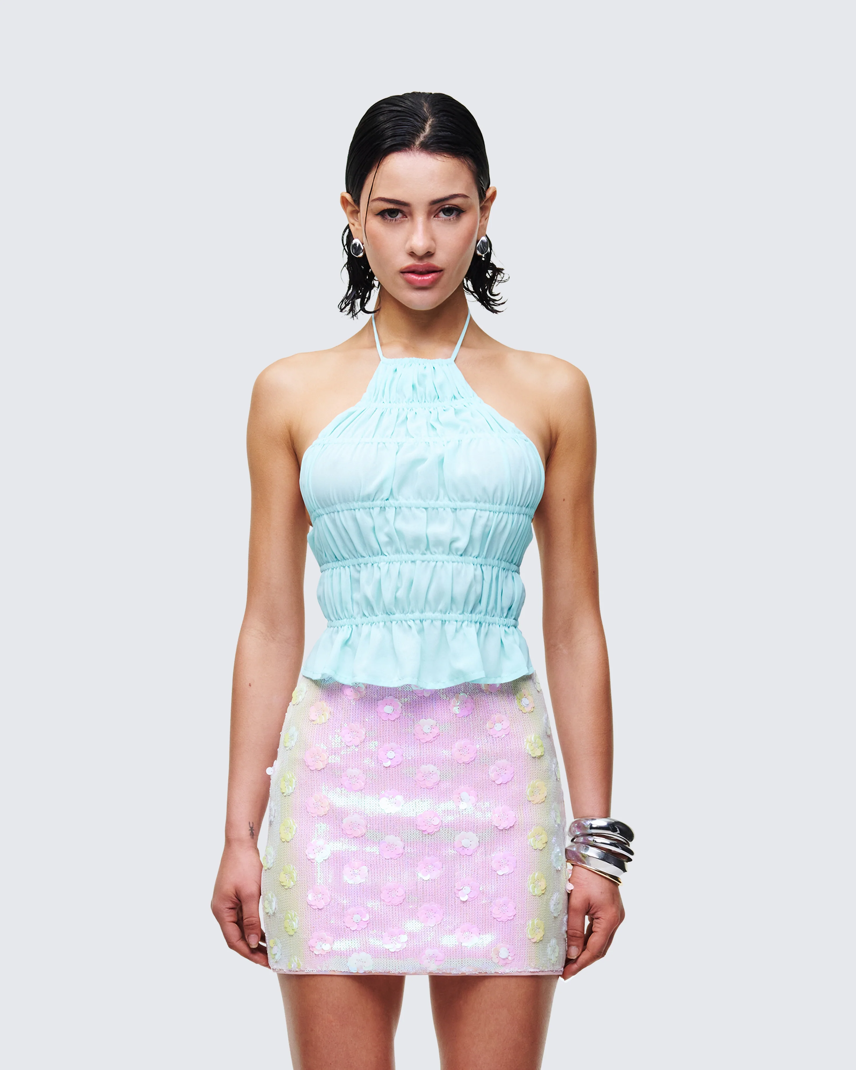 Luneth Blue Backless Halter Neck Top - Image 2
