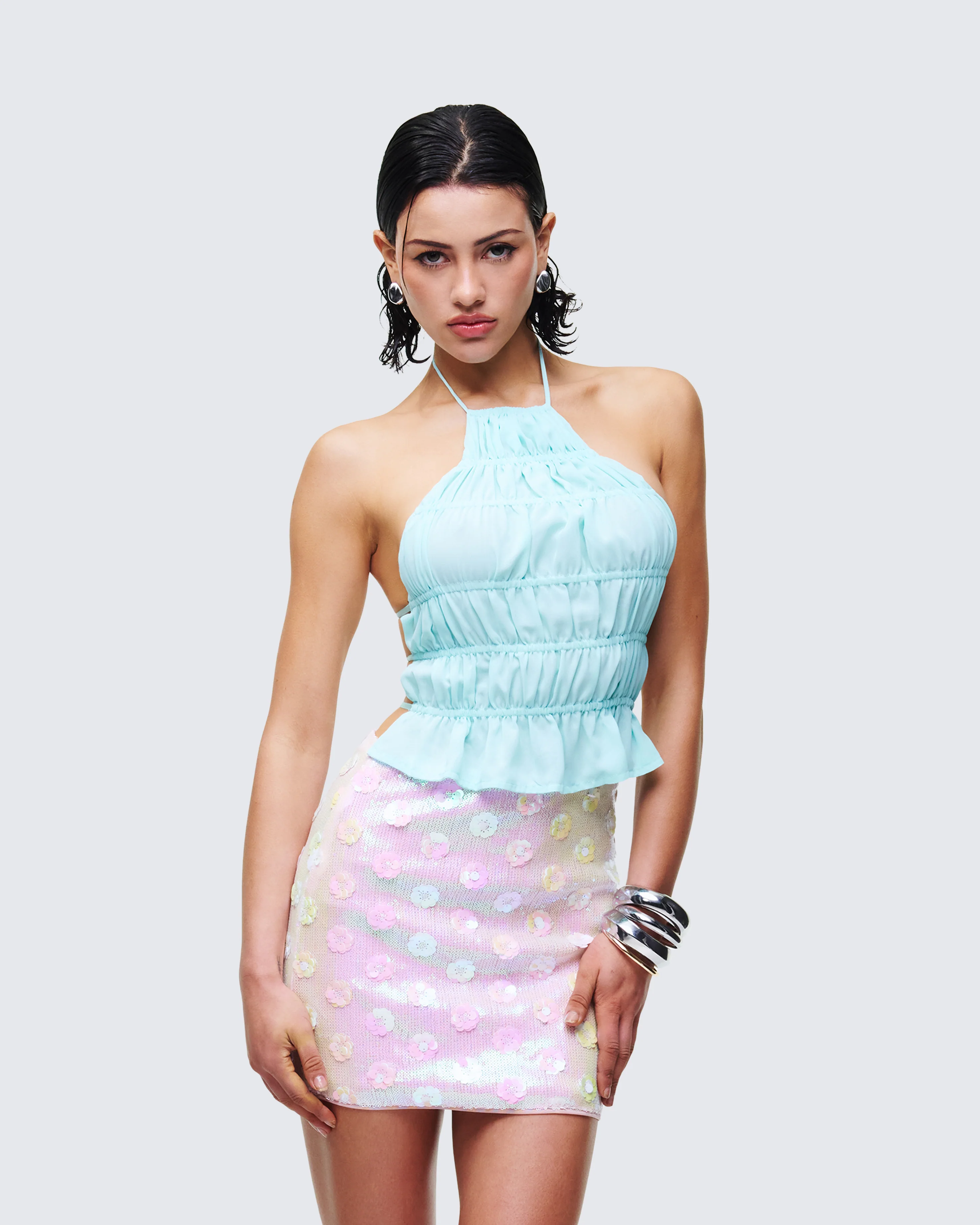 Luneth Blue Backless Halter Neck Top - Image 3