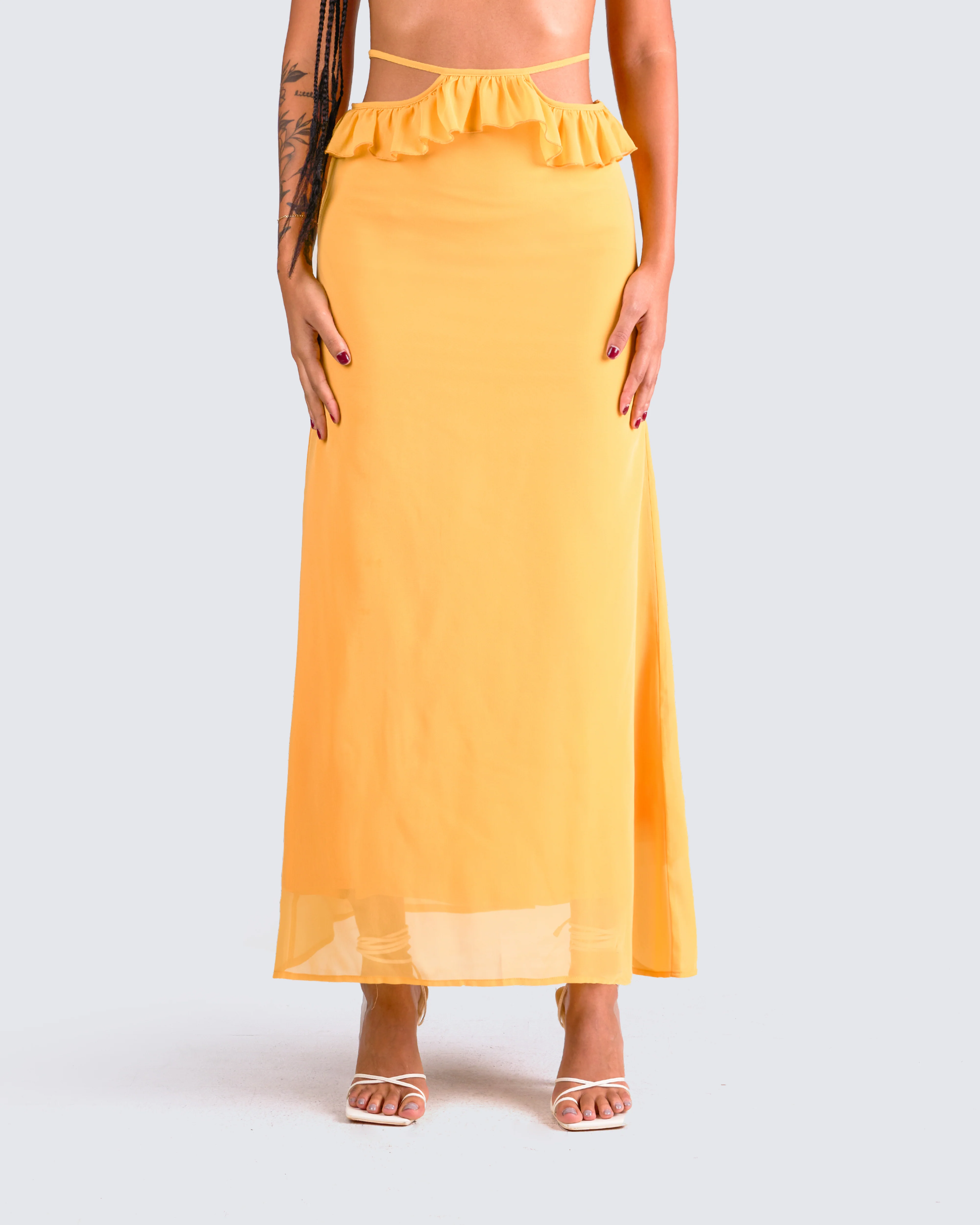 Lyra Yellow Ruffle Maxi Skirt - Image 4