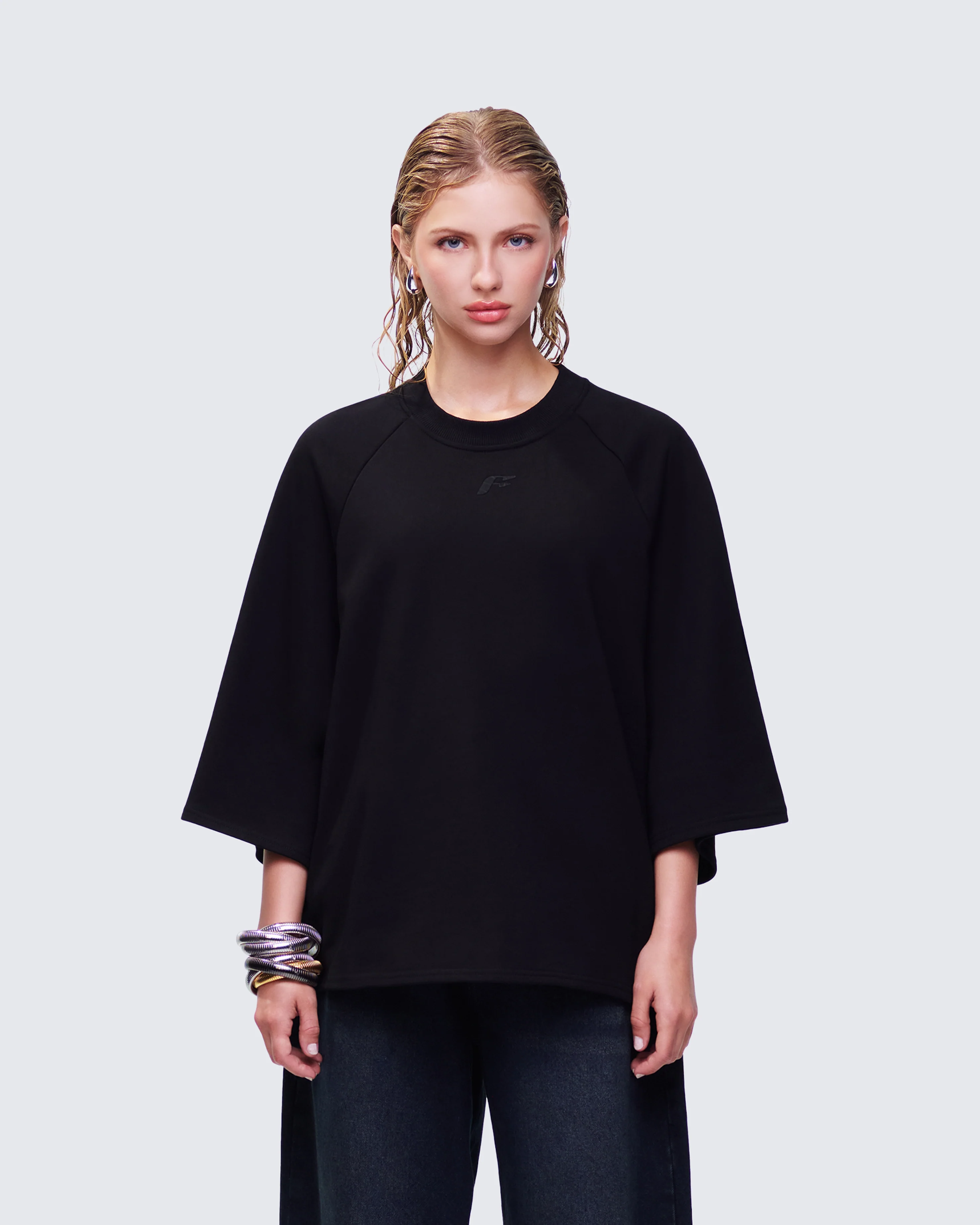 Mabelle Black Oversized Raglan Top - Image 2