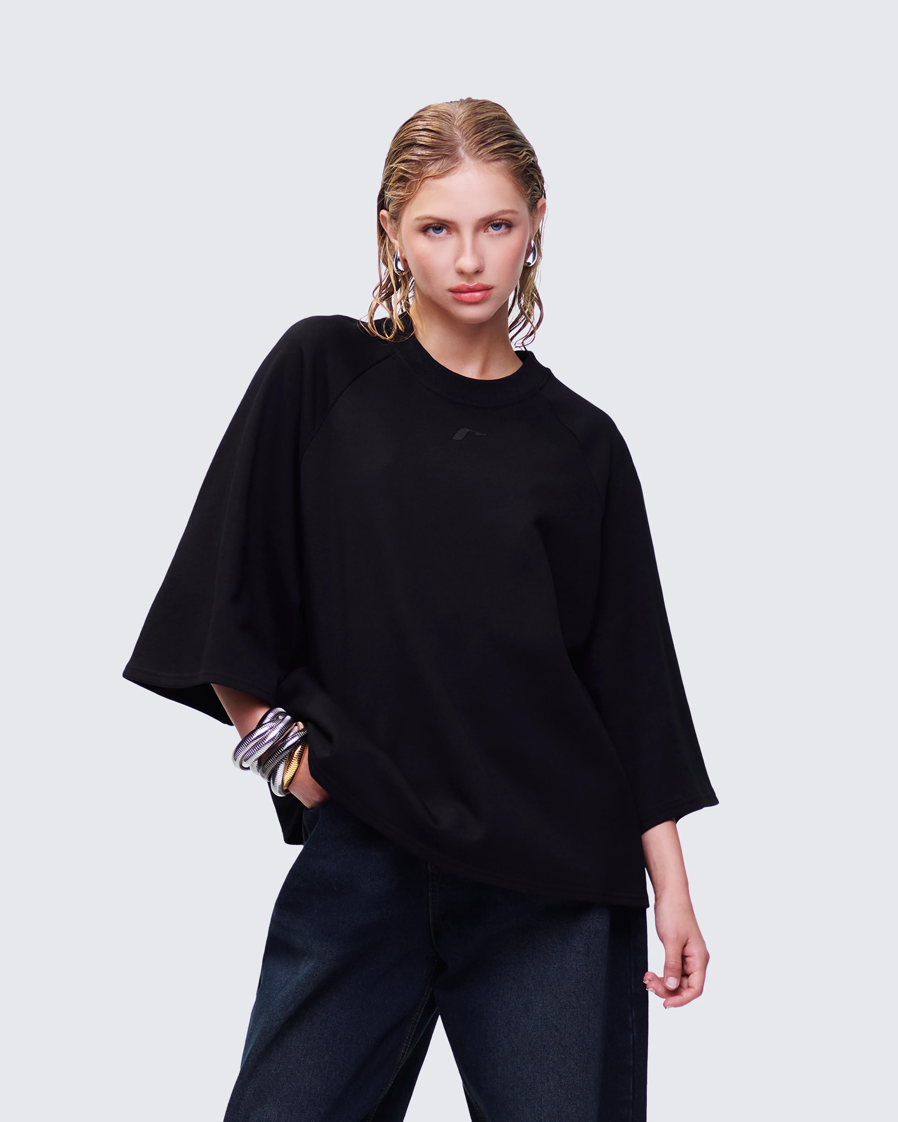 Mabelle Black Oversized Raglan Top - Image 3