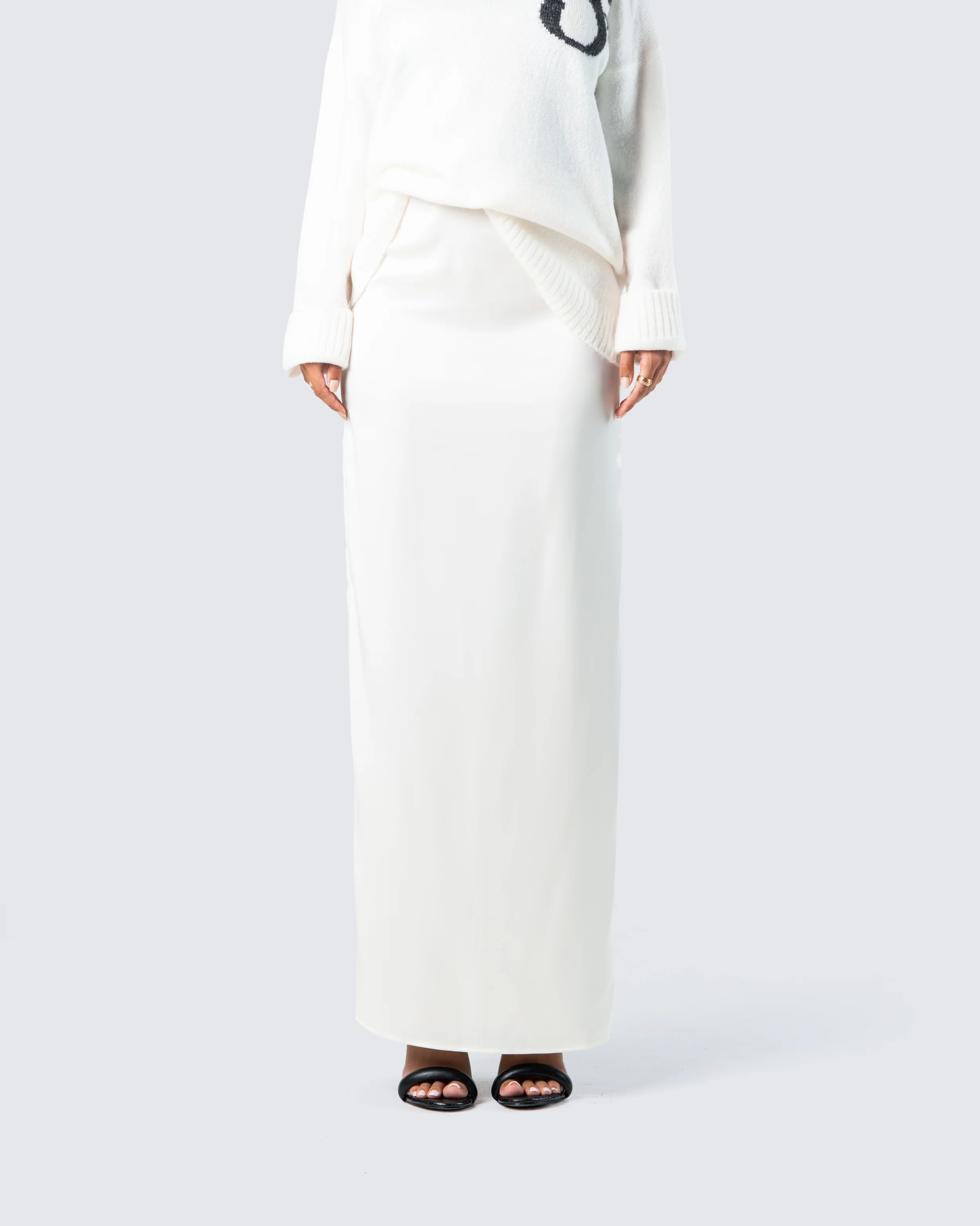 Mackenna Ivory Satin Maxi Skirt - Image 4