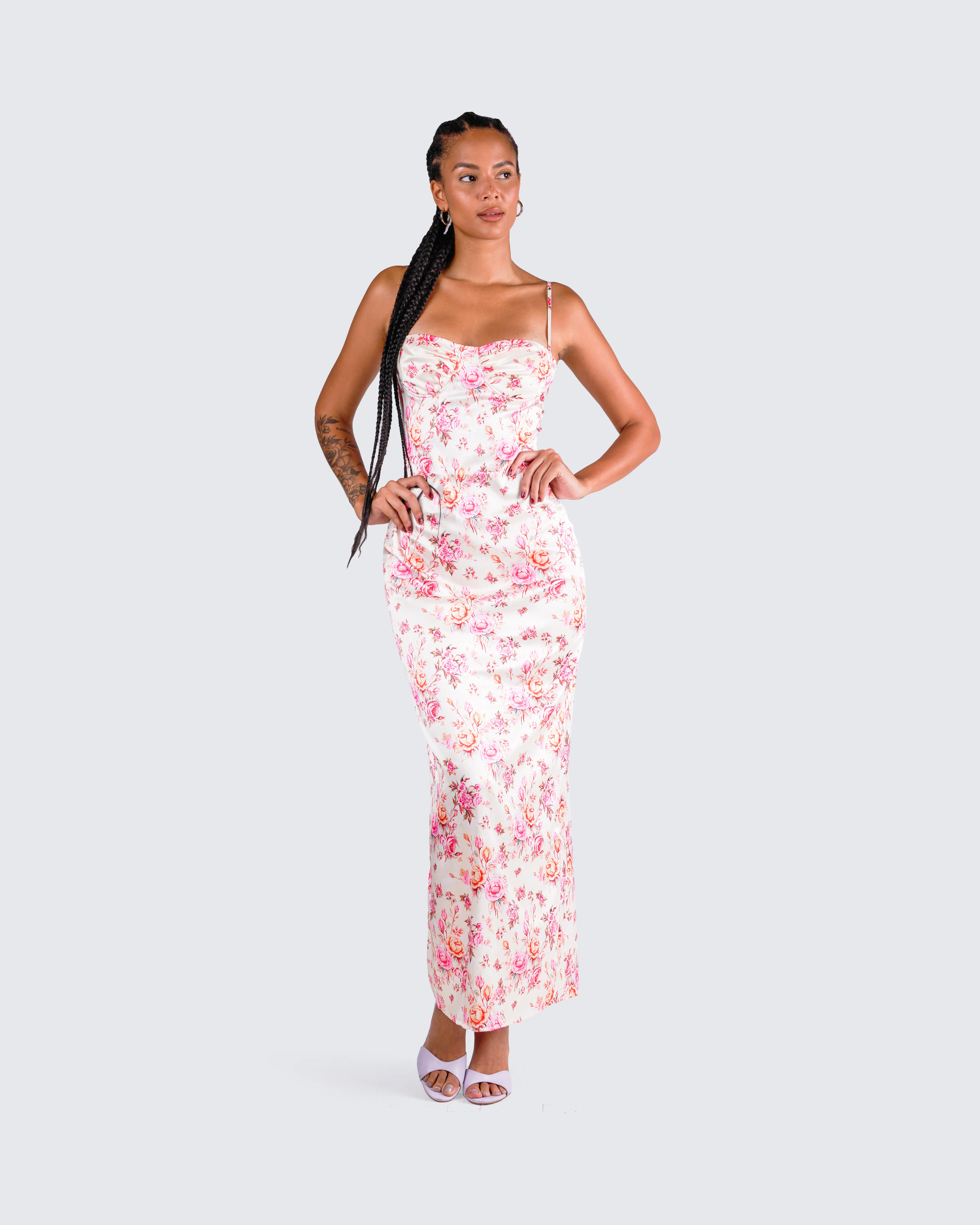 Maelle Ivory Flower Print Dress - Image 8
