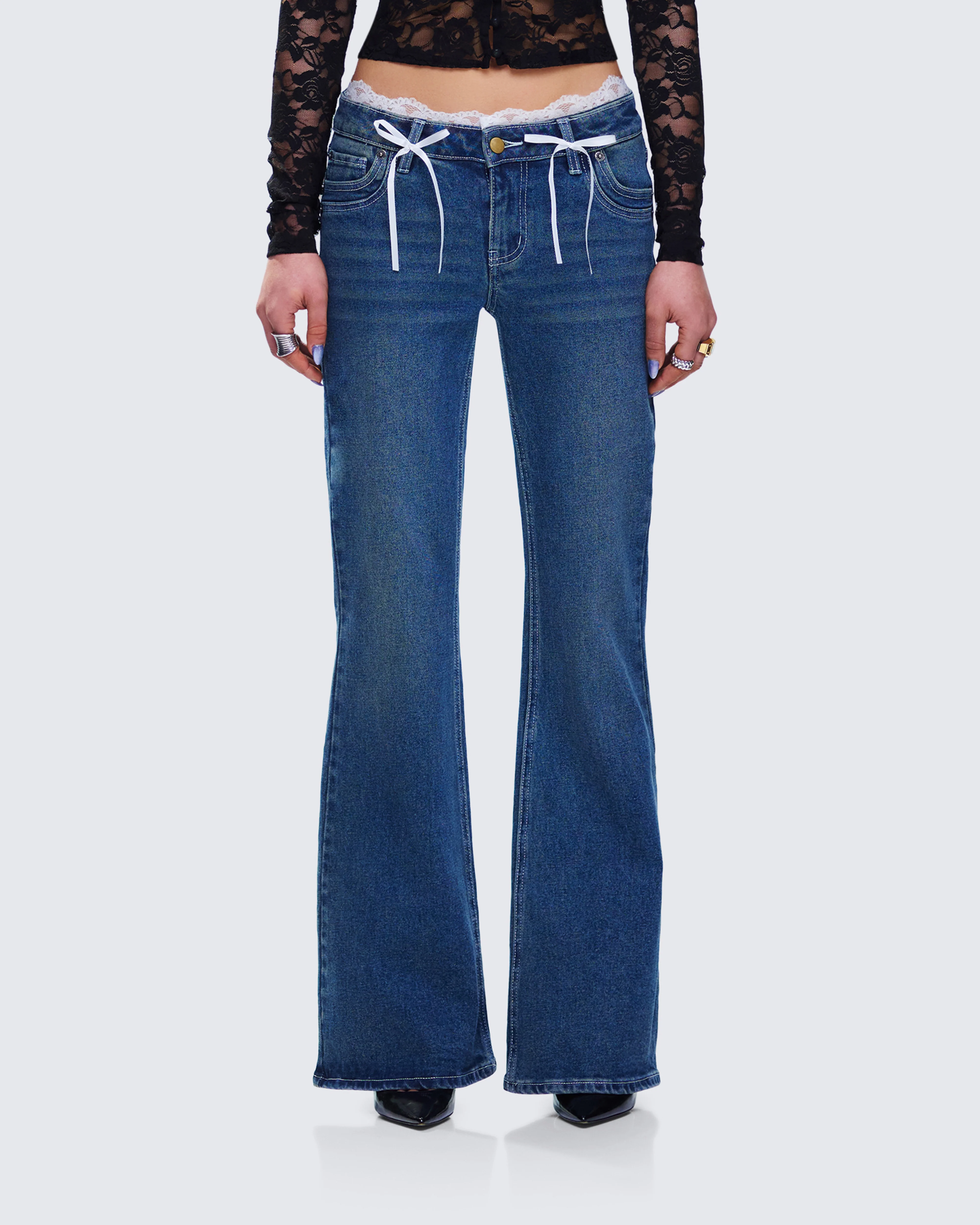Maeva Blue Denim Lace Trim Jean - Image 2