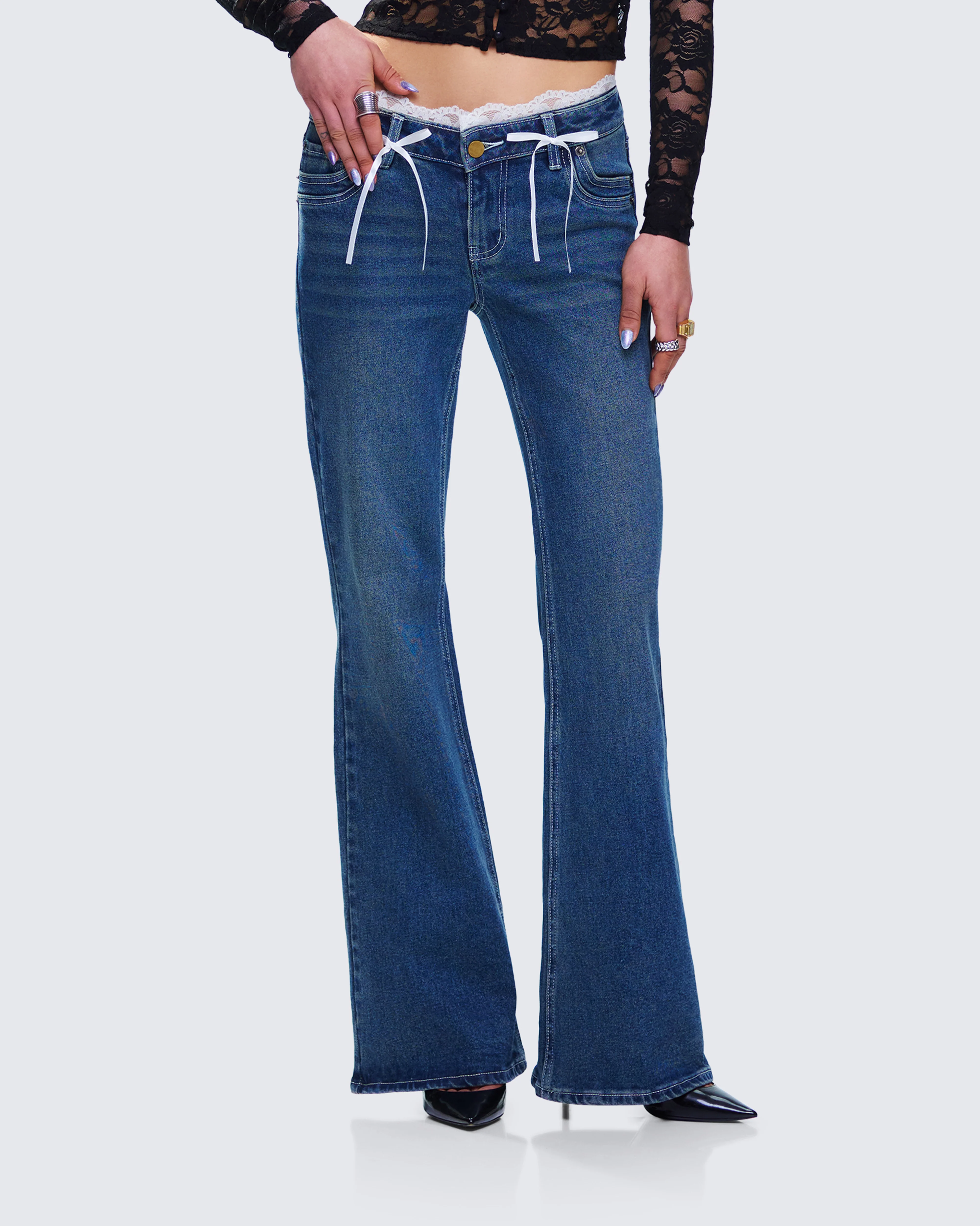 Maeva Blue Denim Lace Trim Jean - Image 3