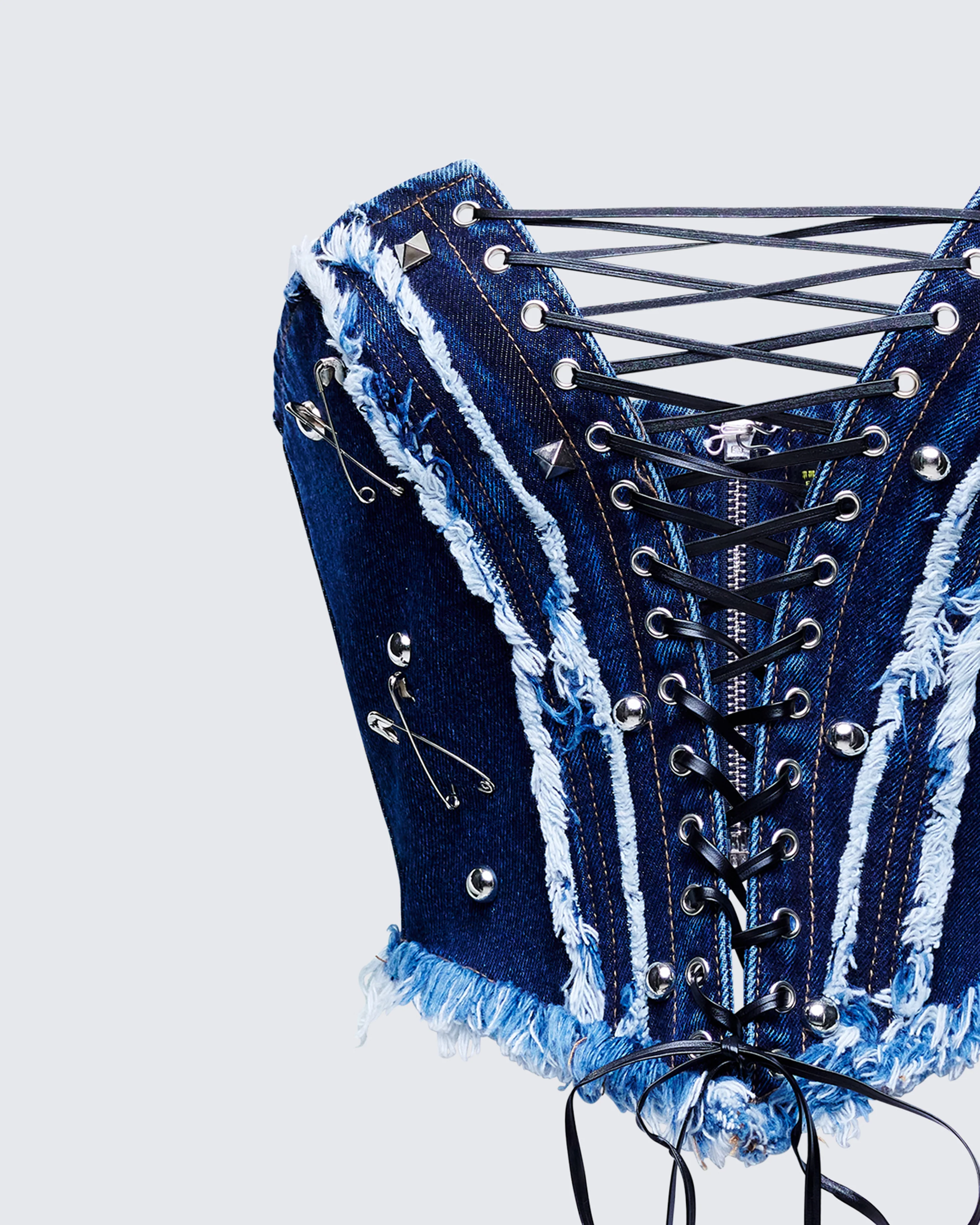 Maja Blue Denim Lace Up Corset Top - Image 7