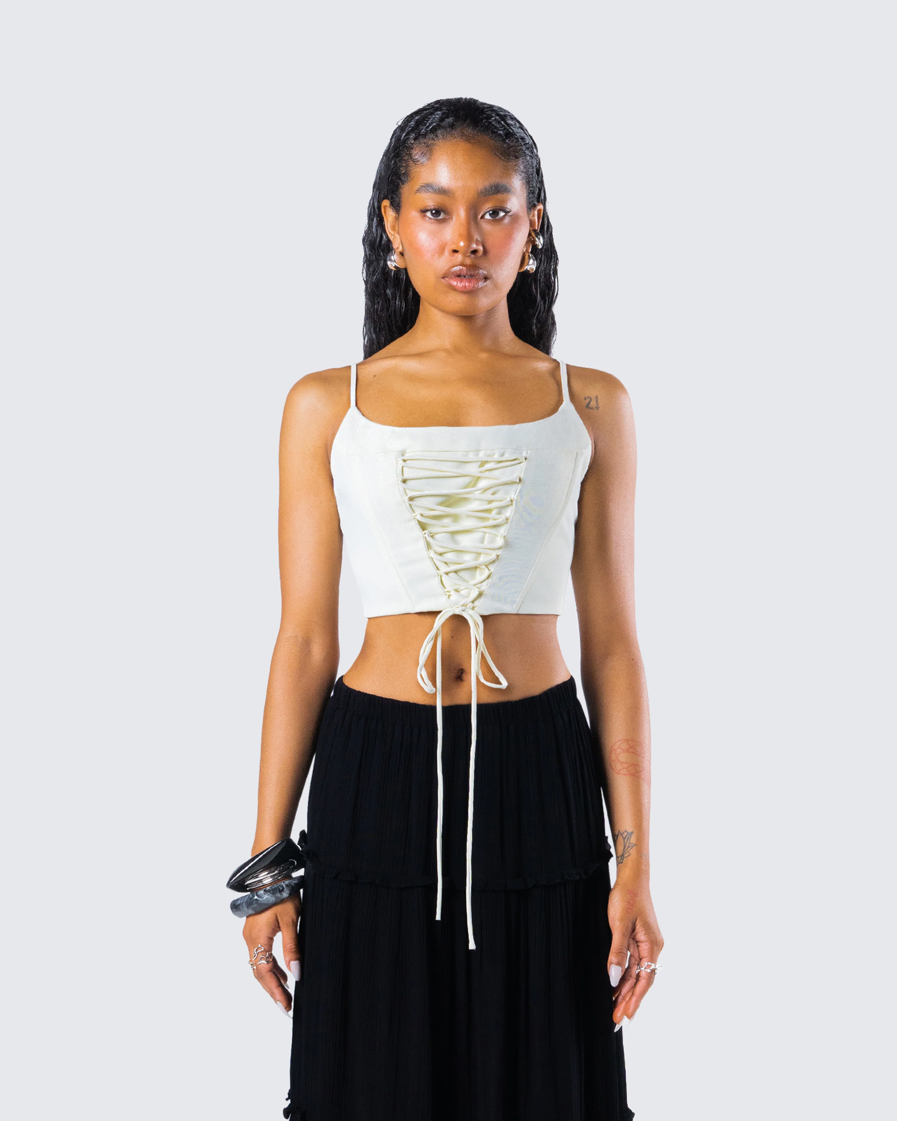 Malia Ivory Lace Up Corset Top - Image 4