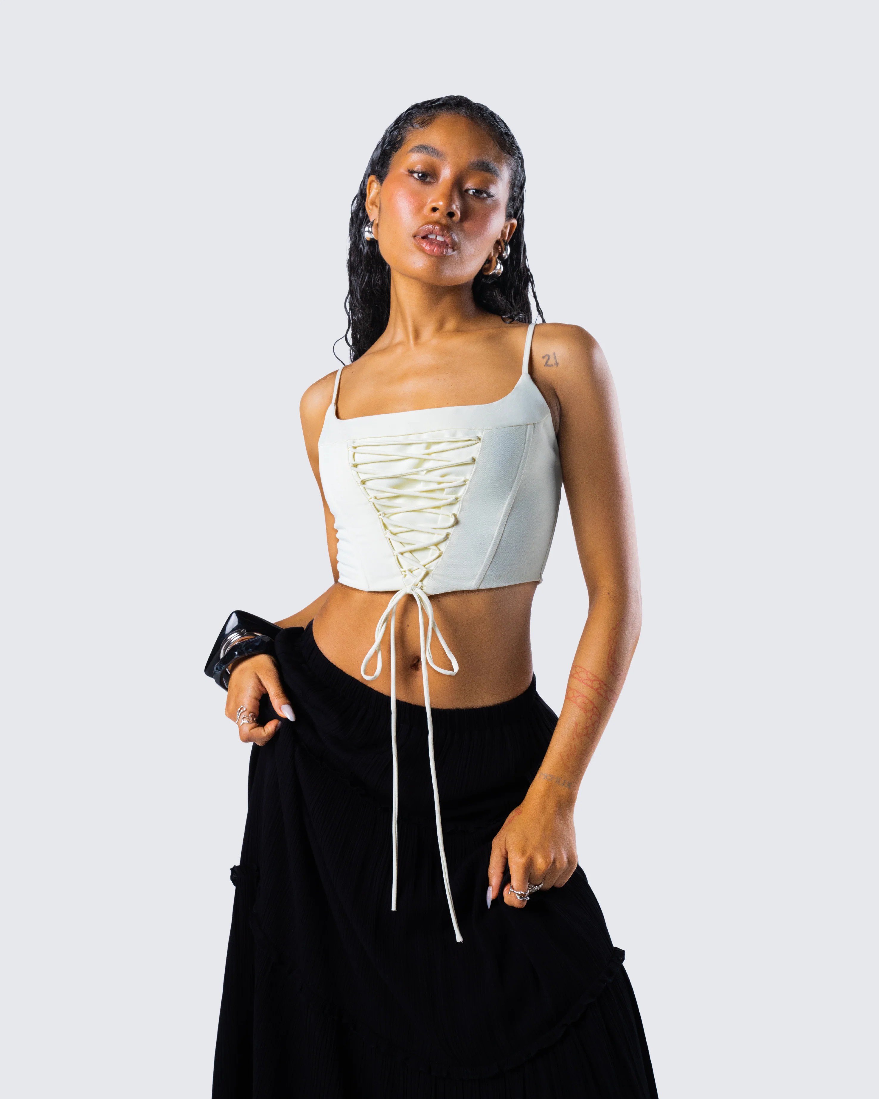 Malia Ivory Lace Up Corset Top - Image 8