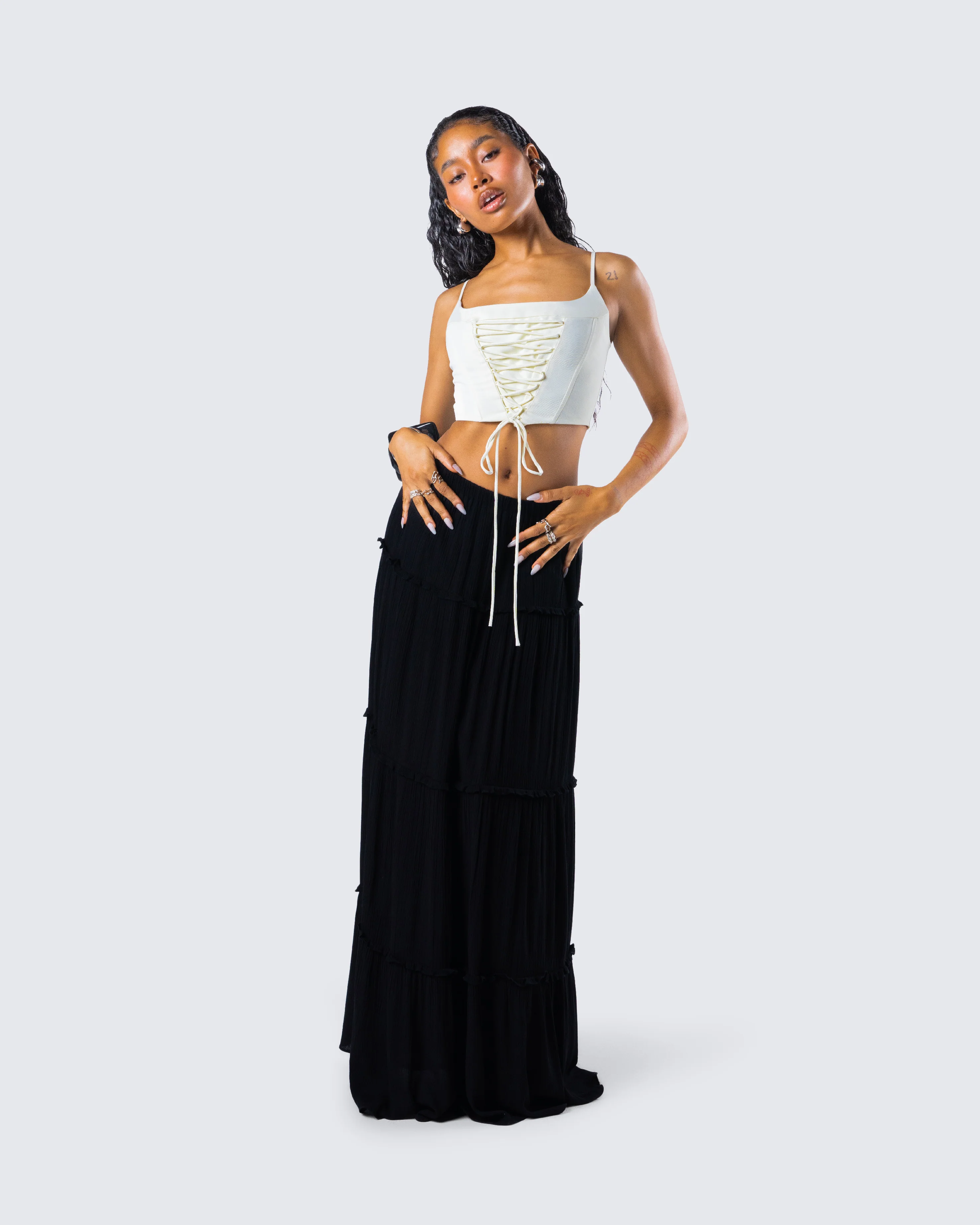 Malia Ivory Lace Up Corset Top - Image 9