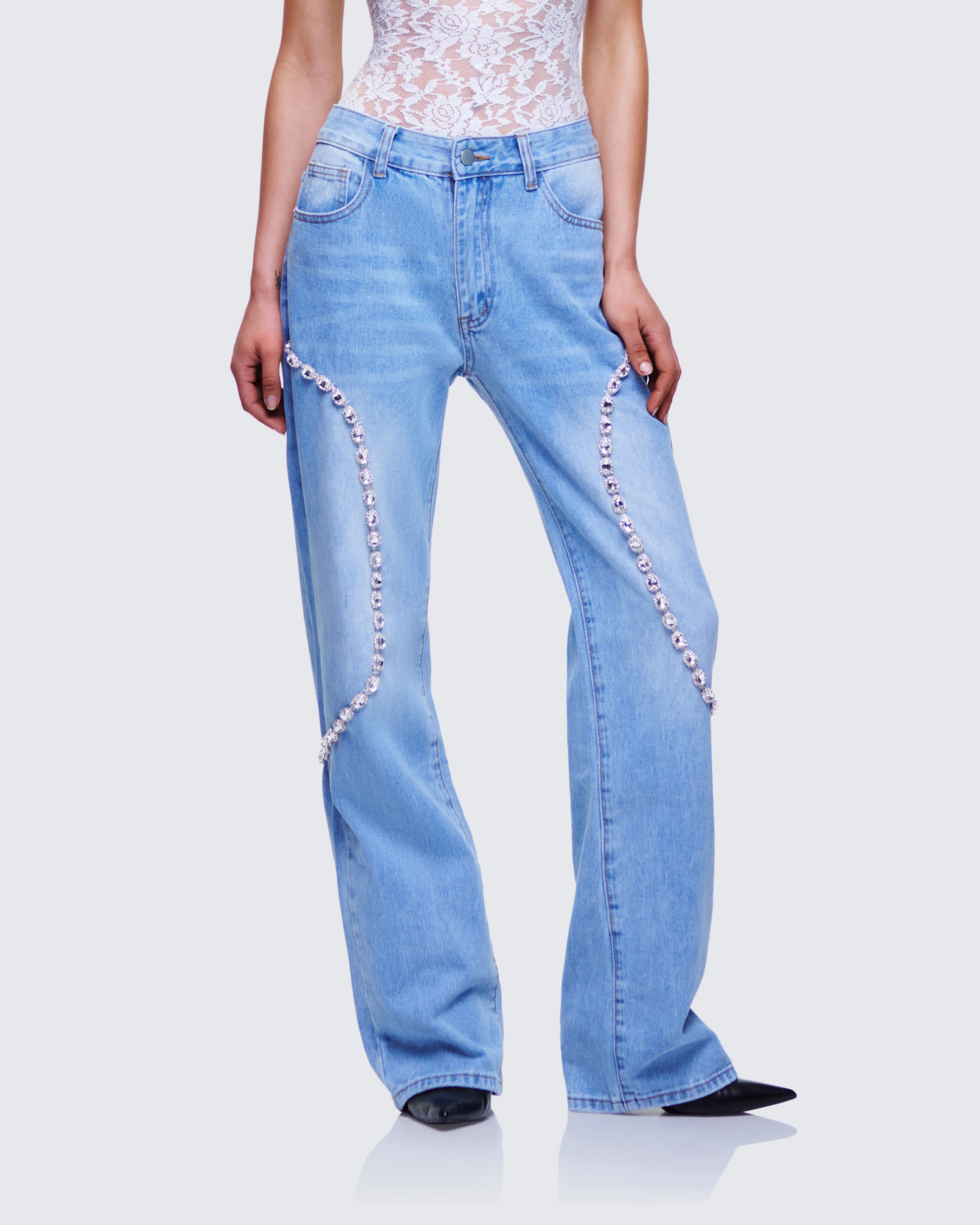 Margaux Blue Denim Diamanté Path Jean - Image 3