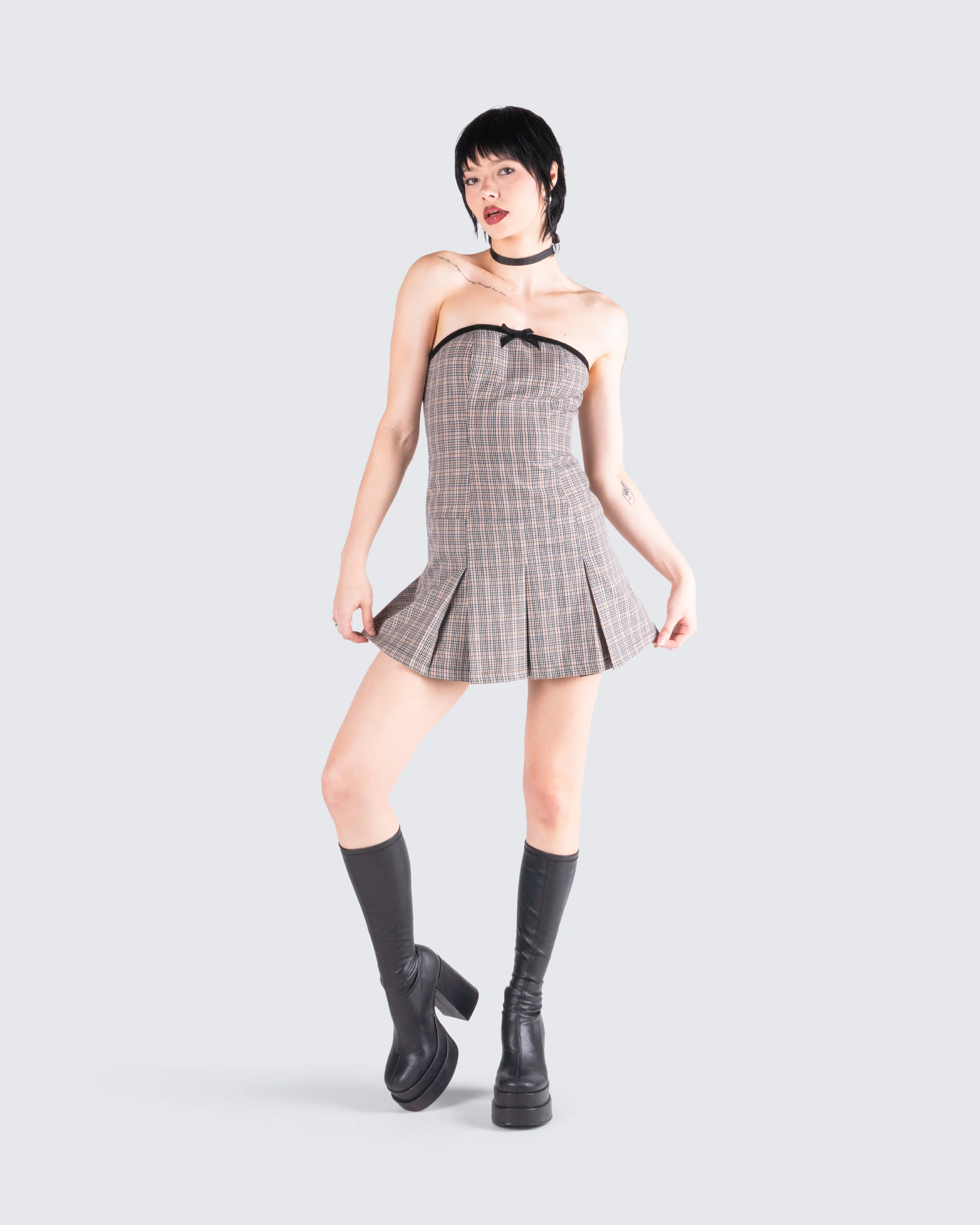 Marge Houndstooth Pleat Mini Dress - Image 8