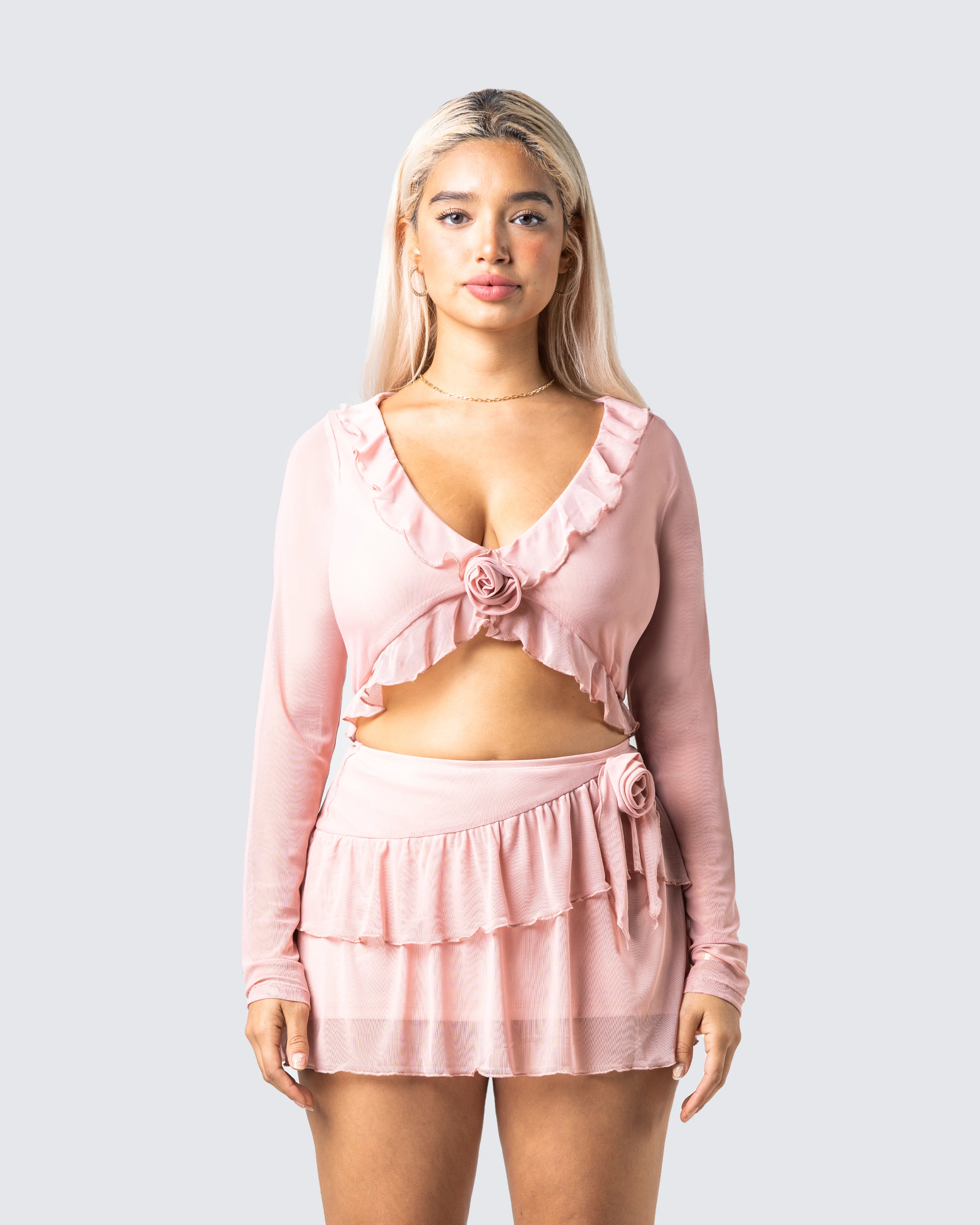 Marie Pink Mesh Long Sleeve Top - Image 4