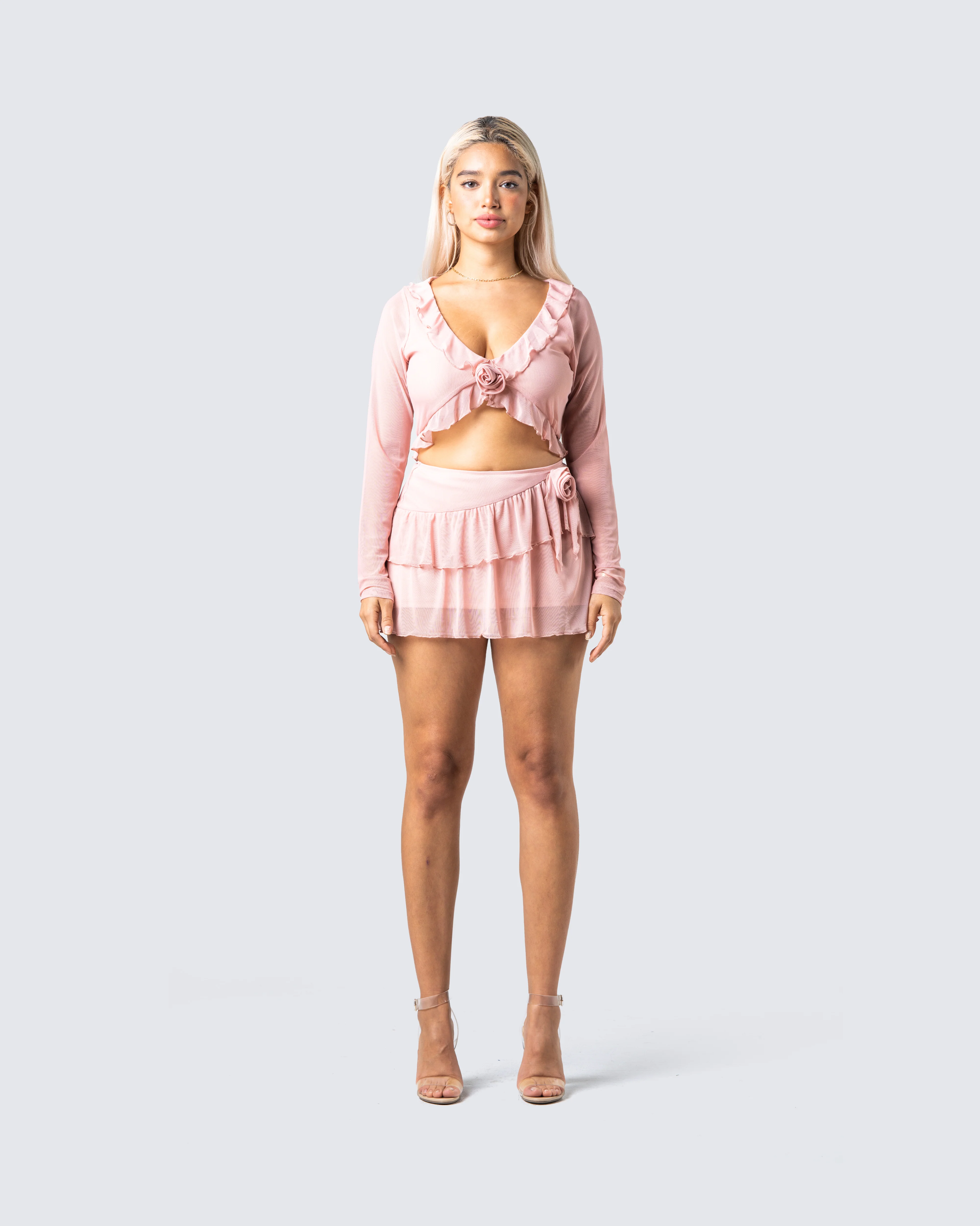 Marie Pink Mesh Ruffle Mini Skirt - Image 4