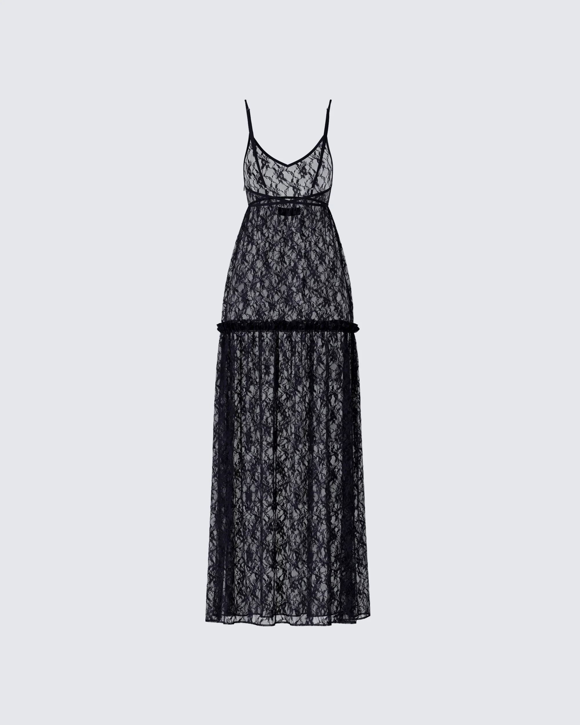 Marina Black Lace Sheer Maxi Dress - Image 3
