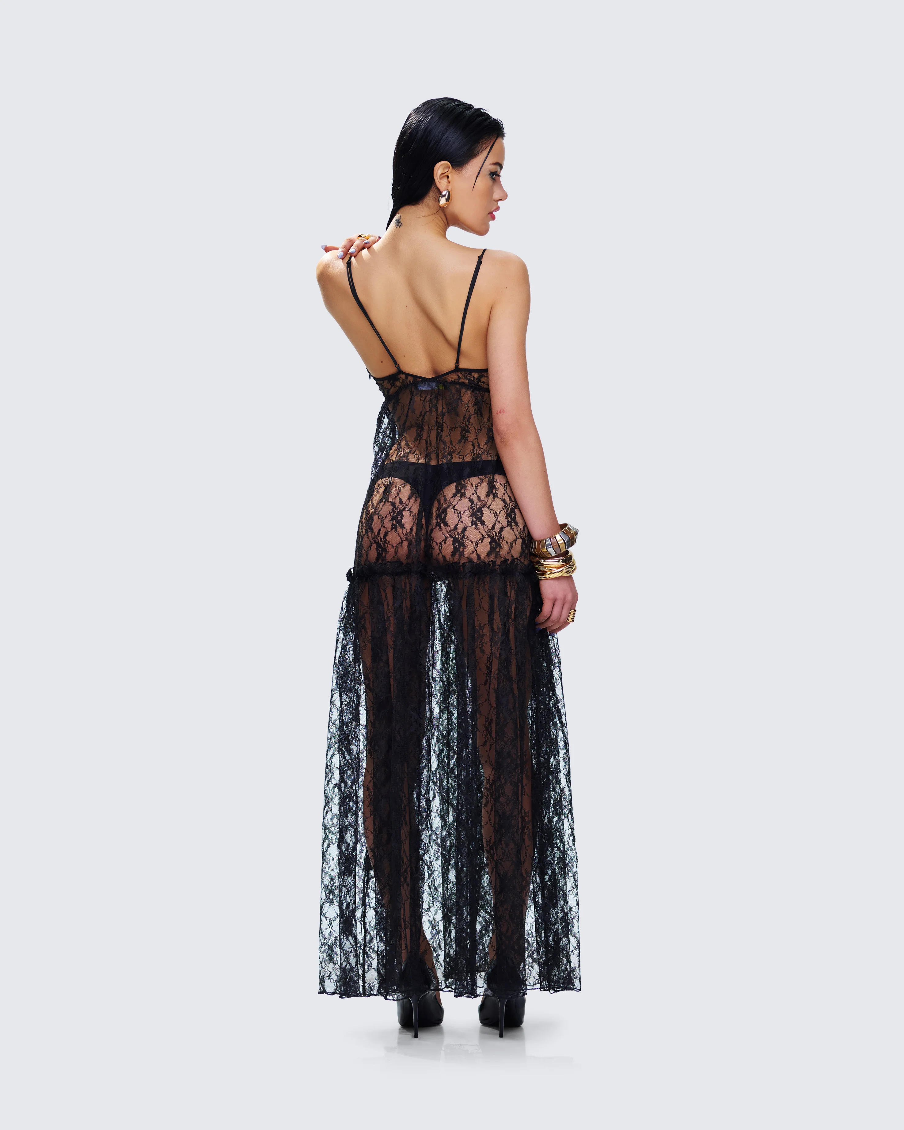 Marina Black Lace Sheer Maxi Dress - Image 7