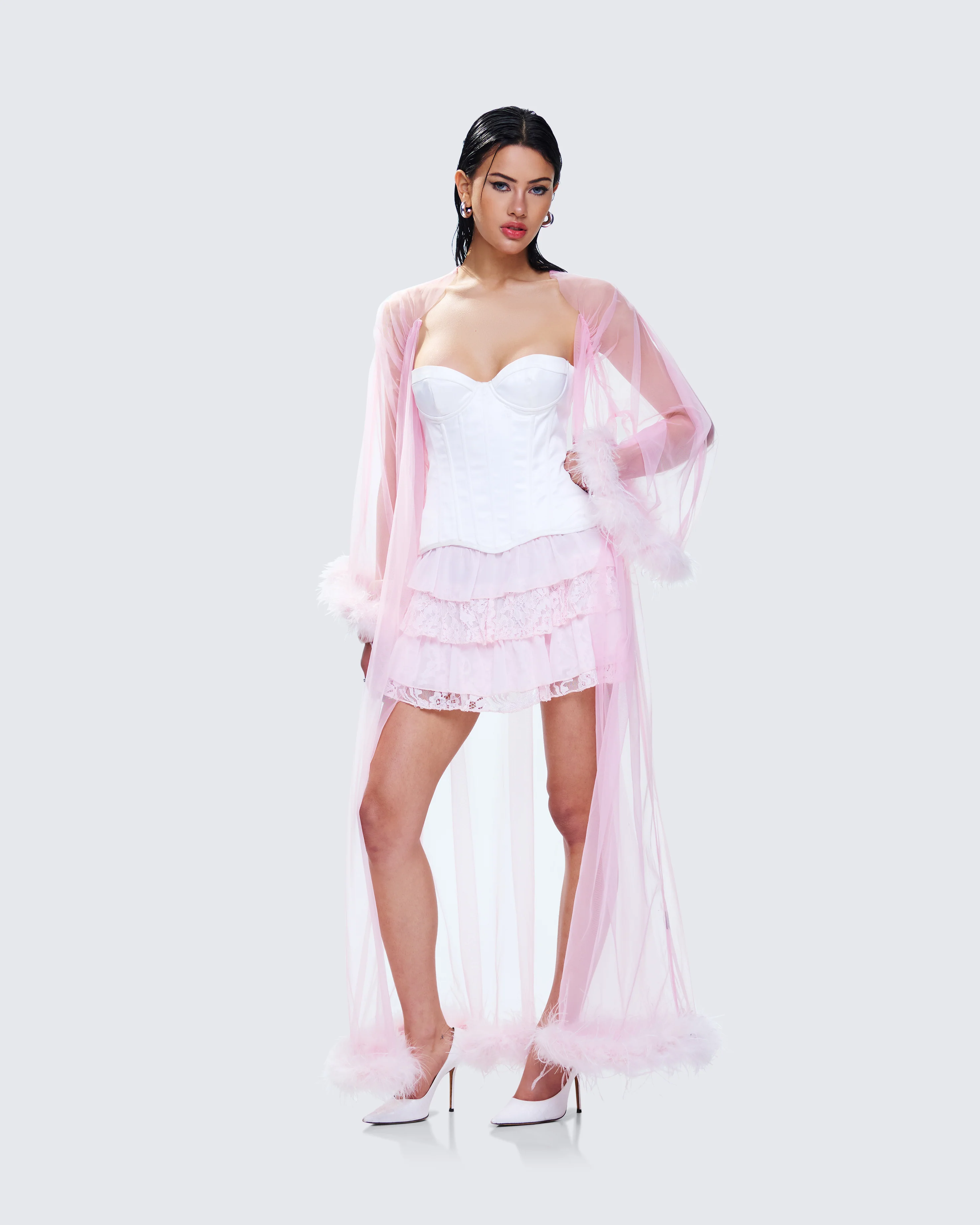 Maris Pink Feather Trim Robe - Image 6