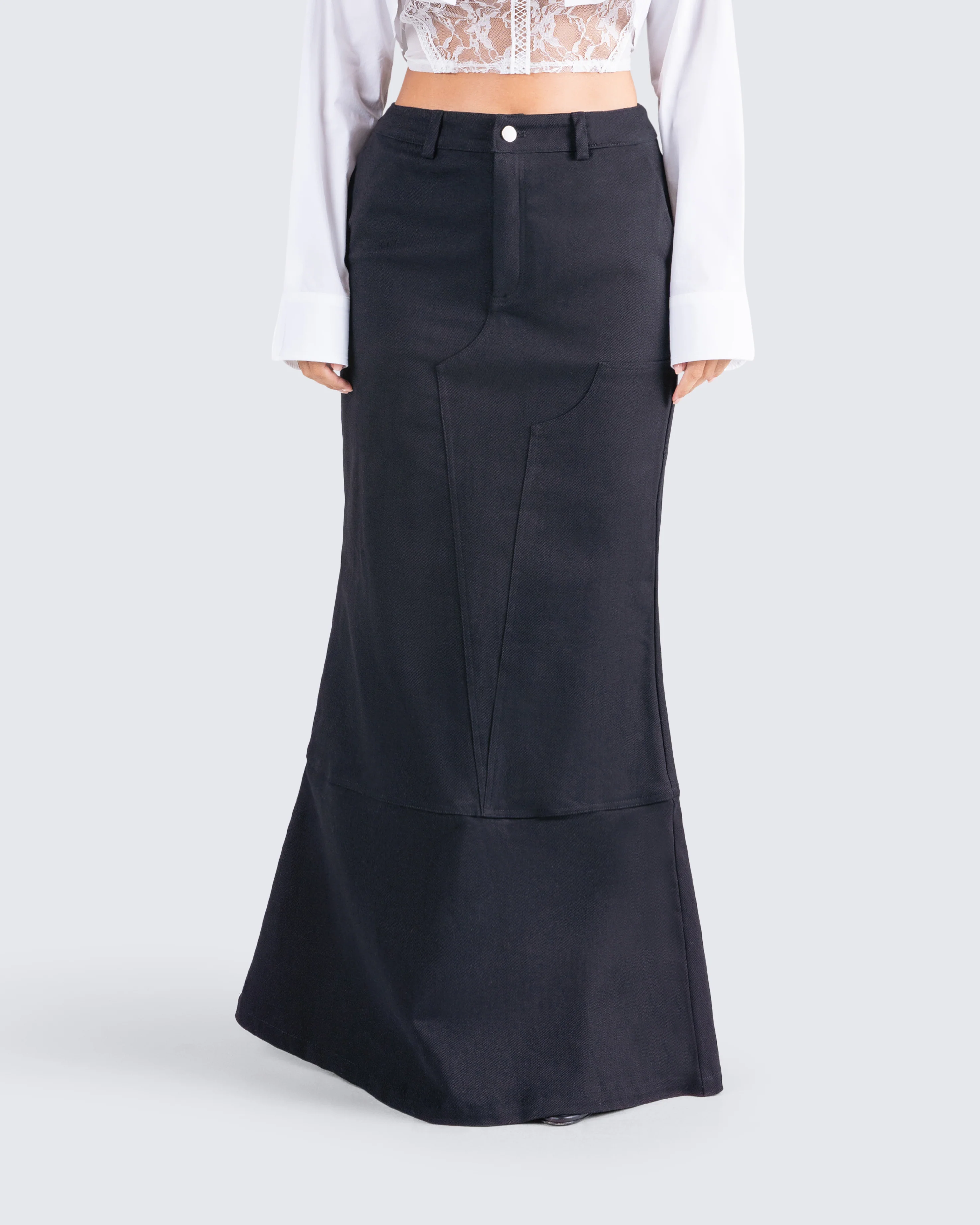 Martha Black Twill Maxi Skirt - Image 4