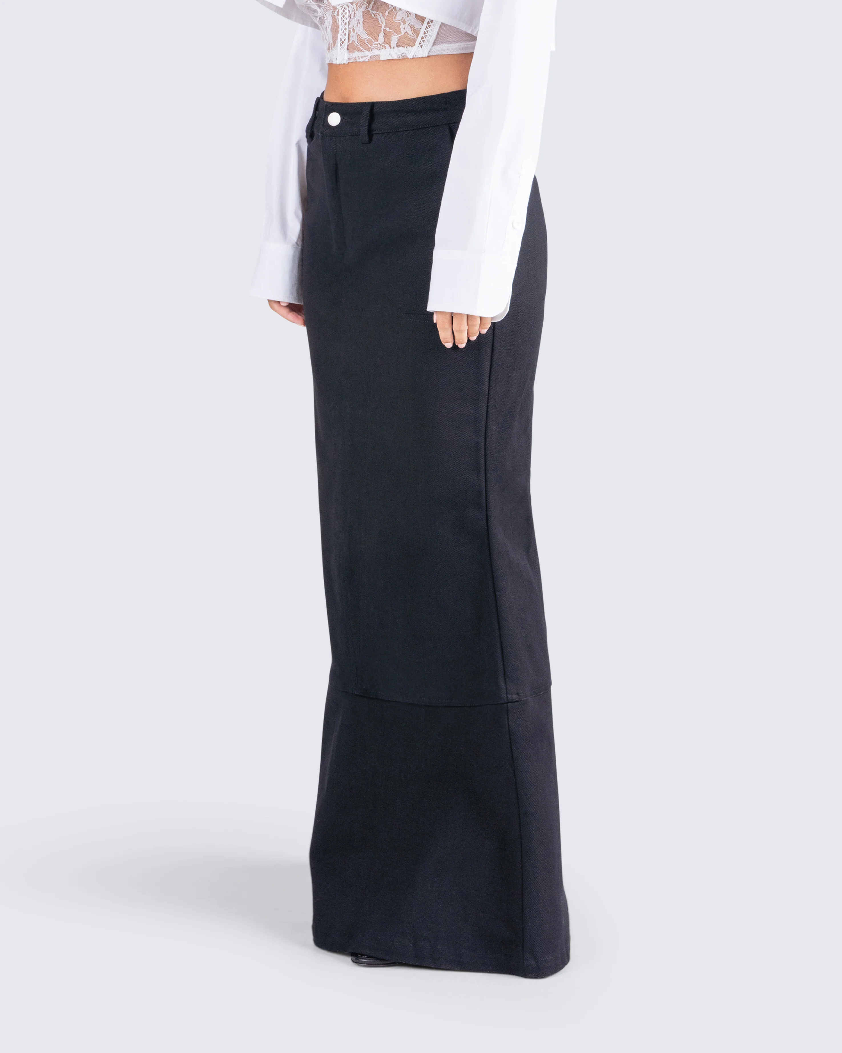 Martha Black Twill Maxi Skirt - Image 5