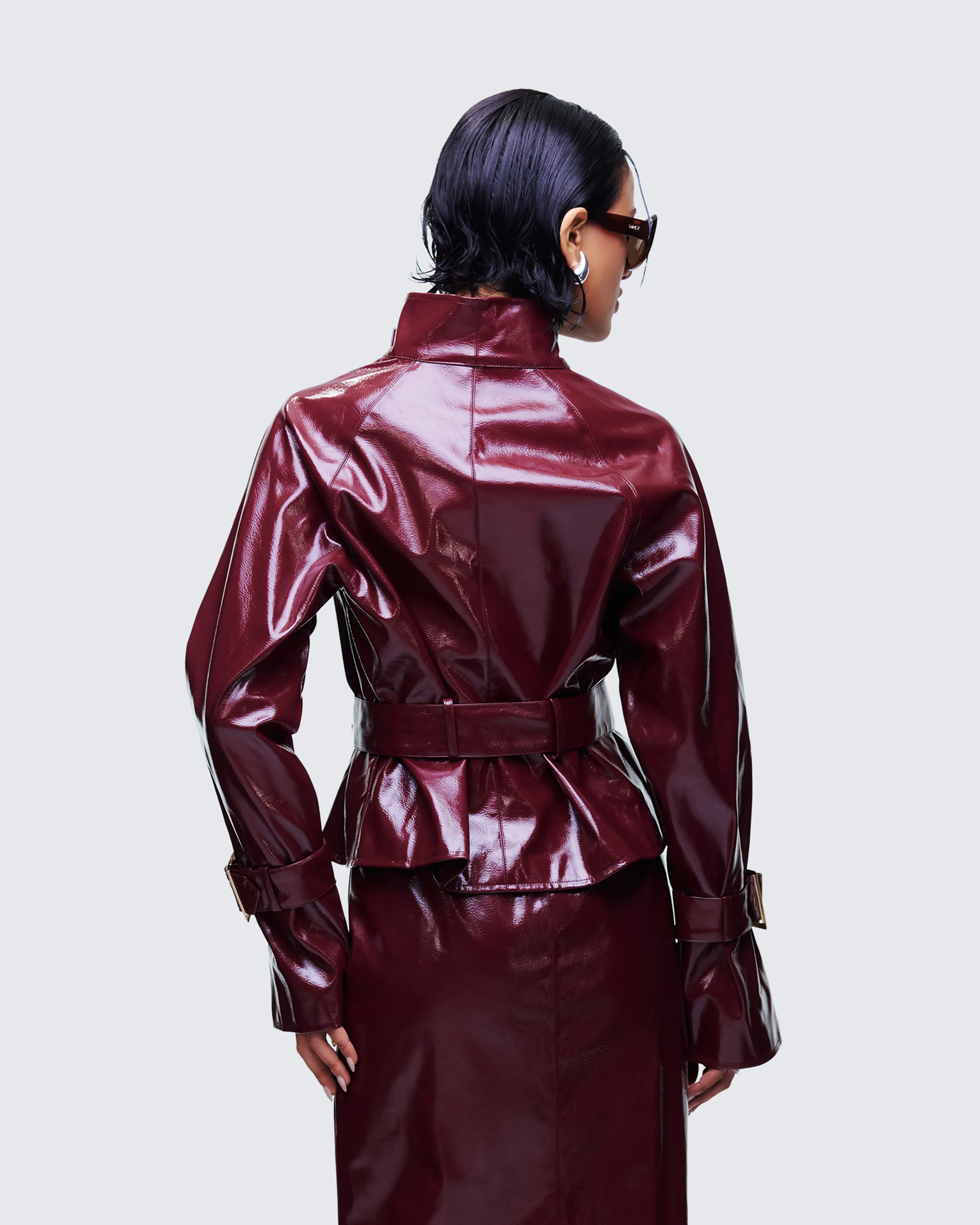 Matilde Plum Vegan Leather Buckle Detail Jacket - Image 4