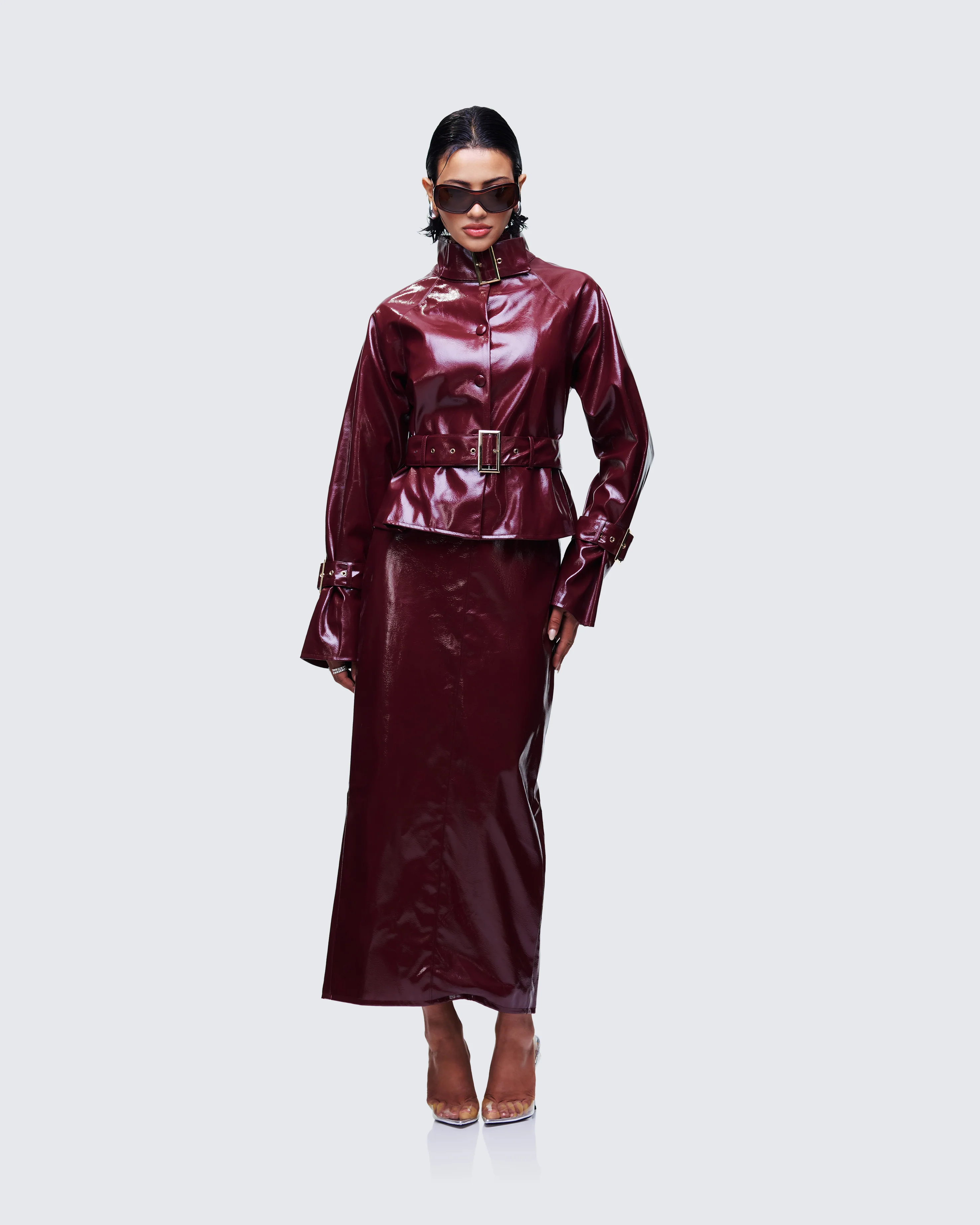Matilde Plum Vegan Leather Buckle Detail Jacket - Image 5