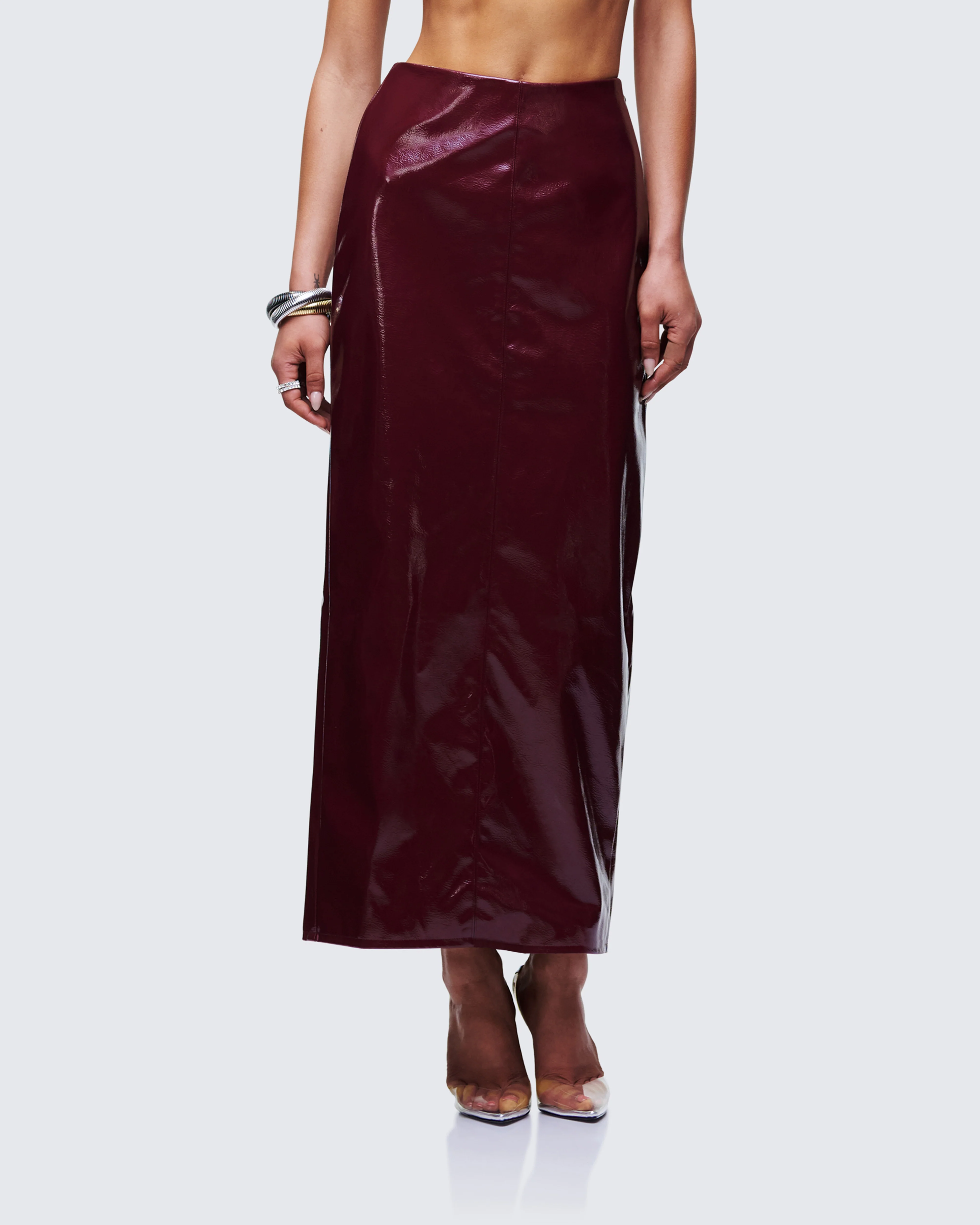 Matilde Plum Vegan Leather Pencil Midi Skirt - Image 3