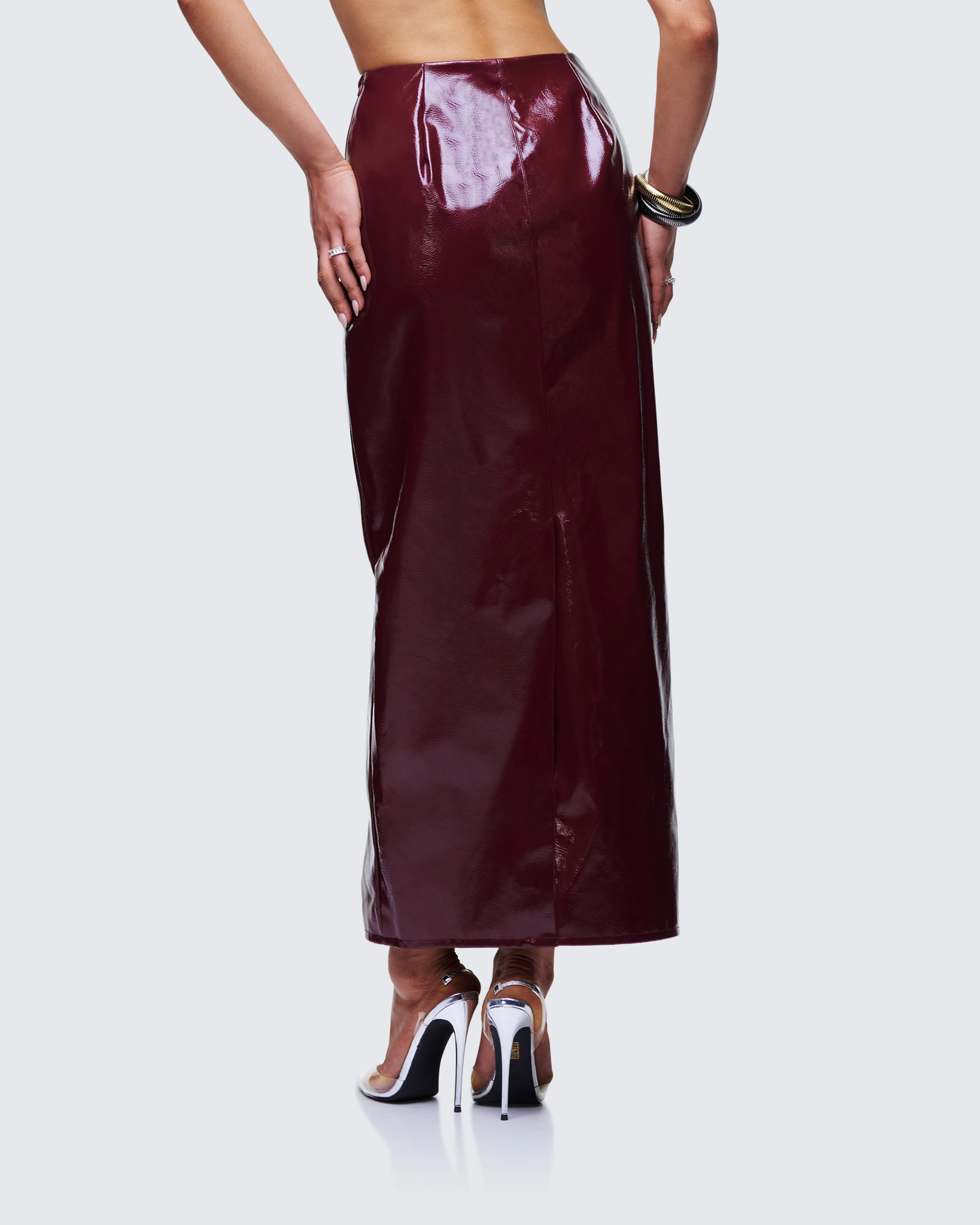 Matilde Plum Vegan Leather Pencil Midi Skirt - Image 4