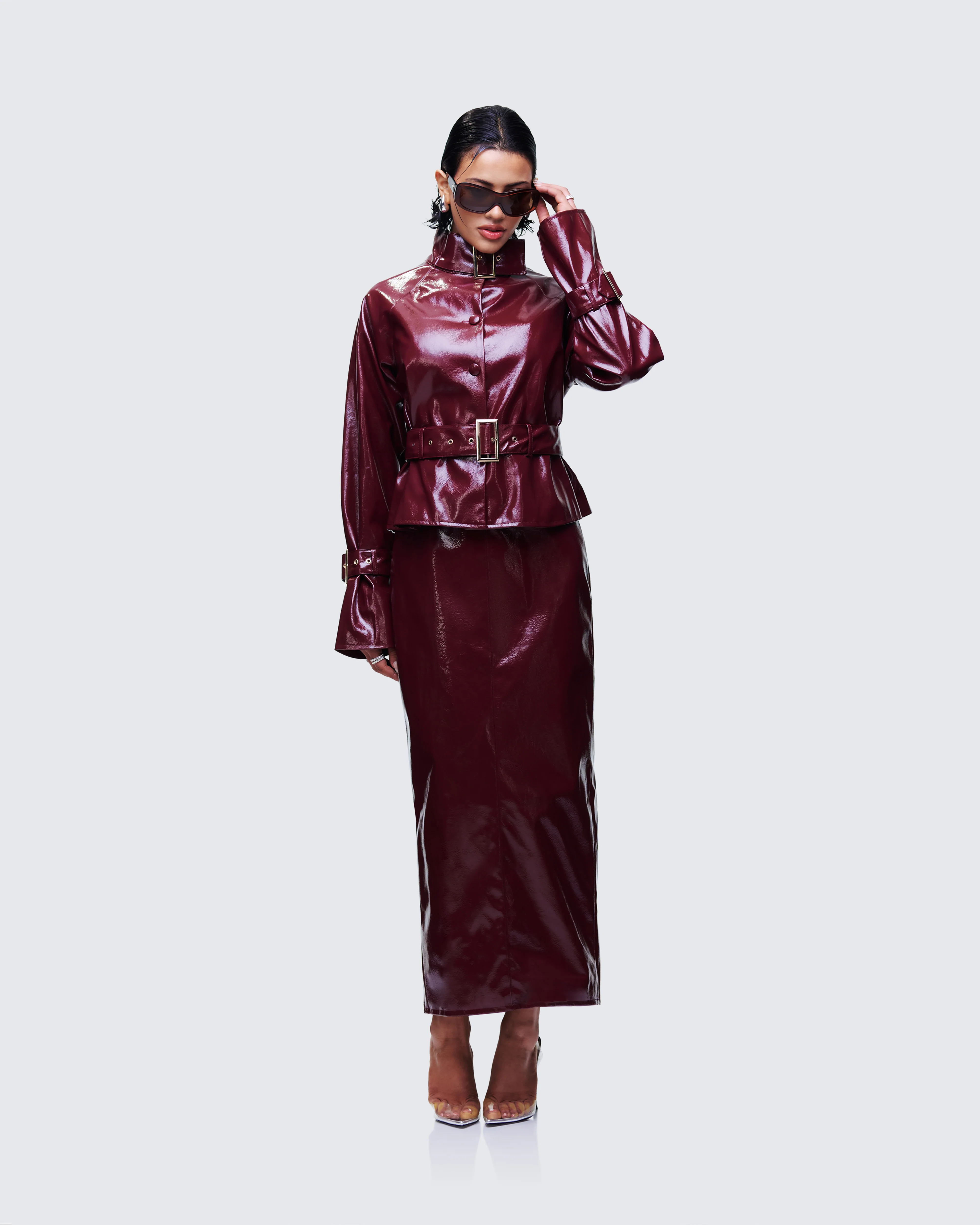 Matilde Plum Vegan Leather Pencil Midi Skirt - Image 5
