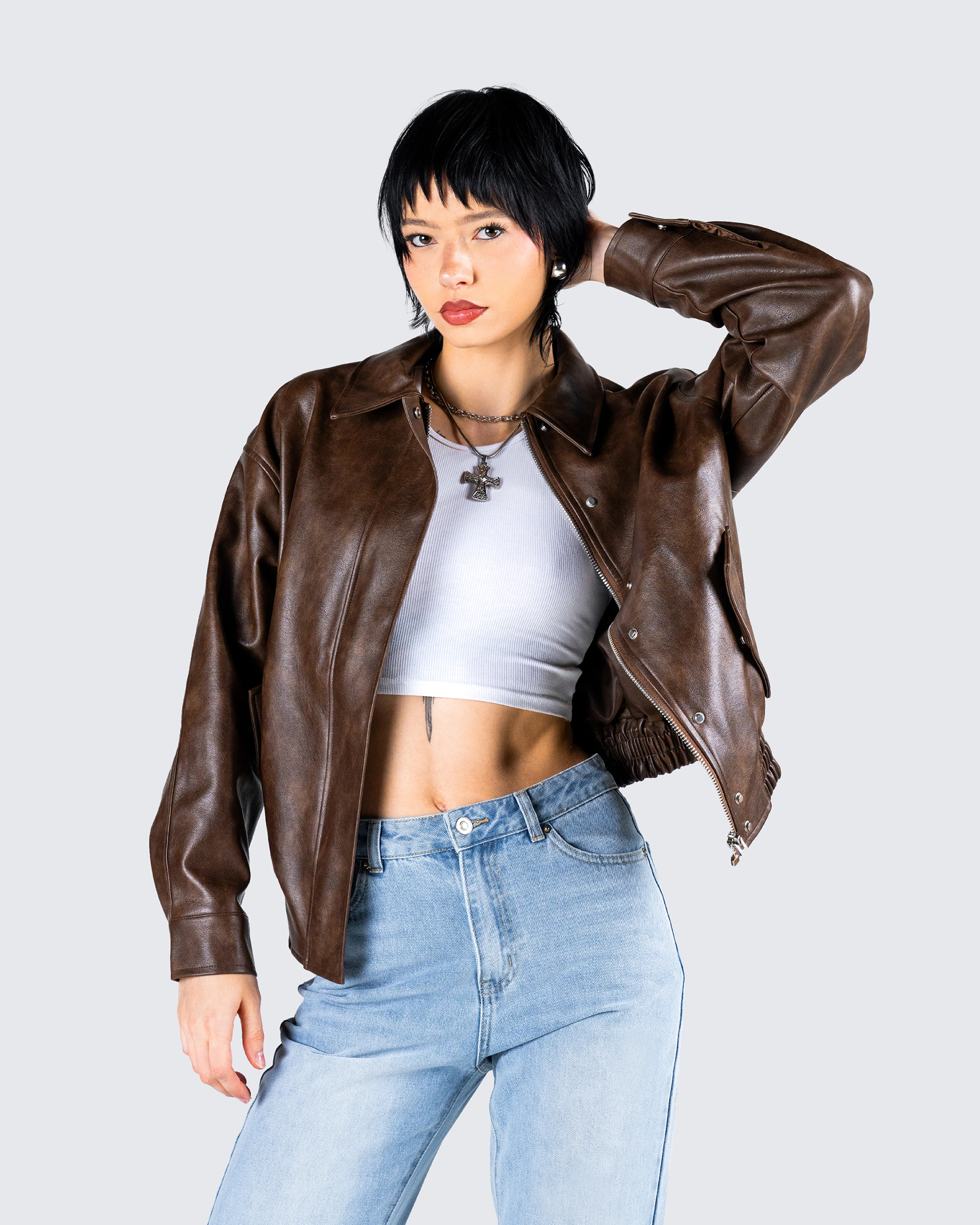 Maven Brown Vegan Leather Jacket - Image 8