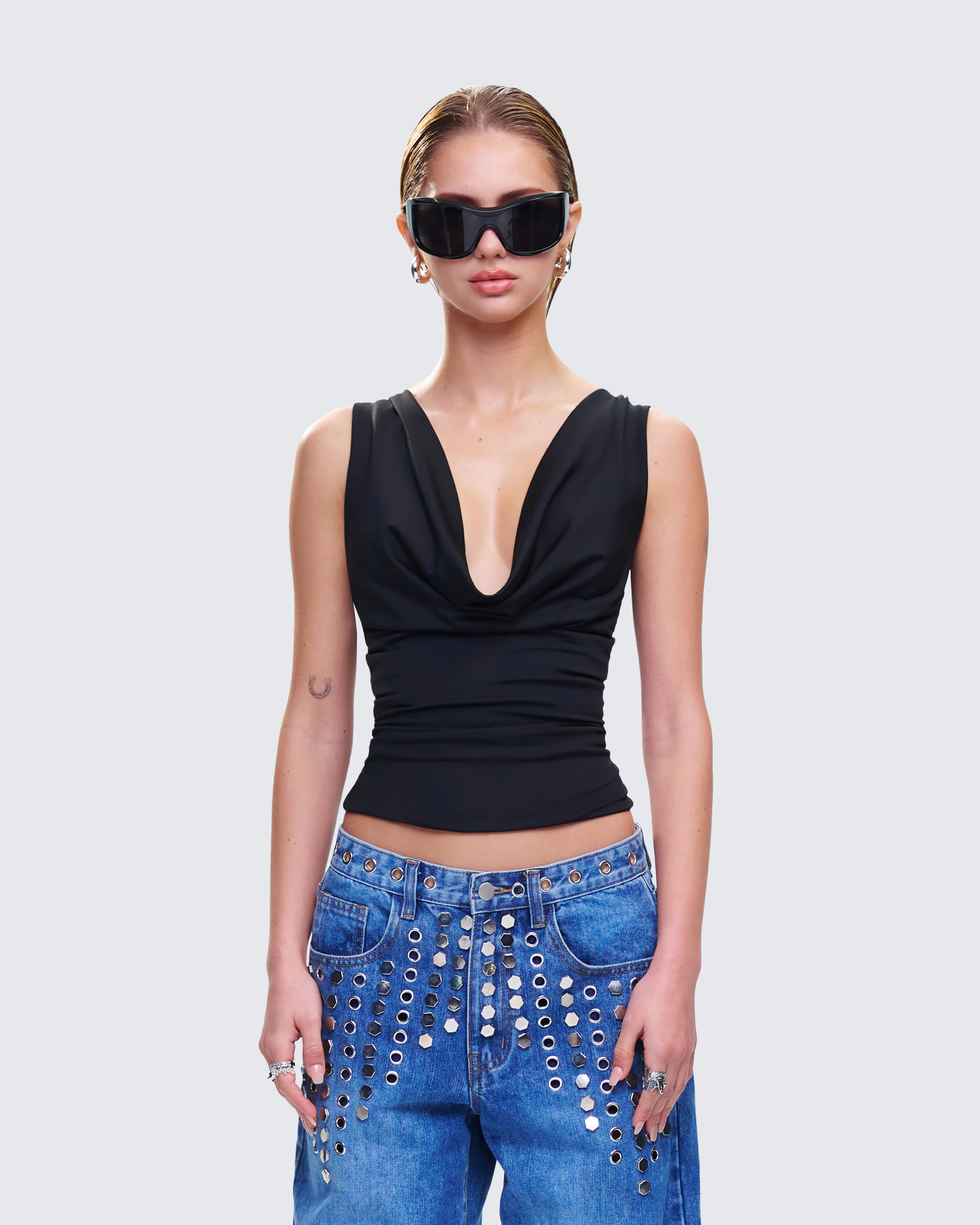 Mavi Black Chain Trim Cowl Top - Image 4