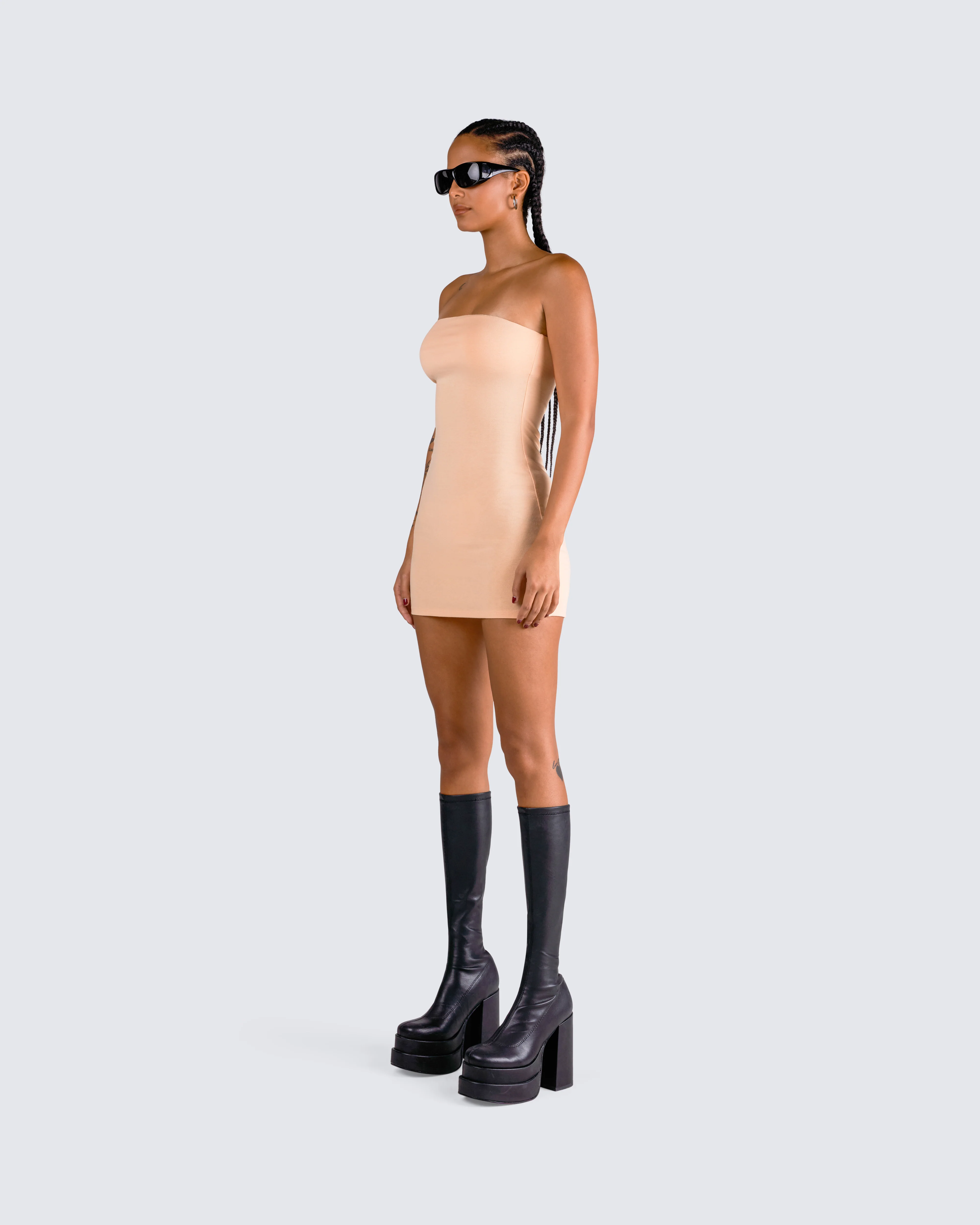 Maxine Beige Jersey Tube Dress - Image 5