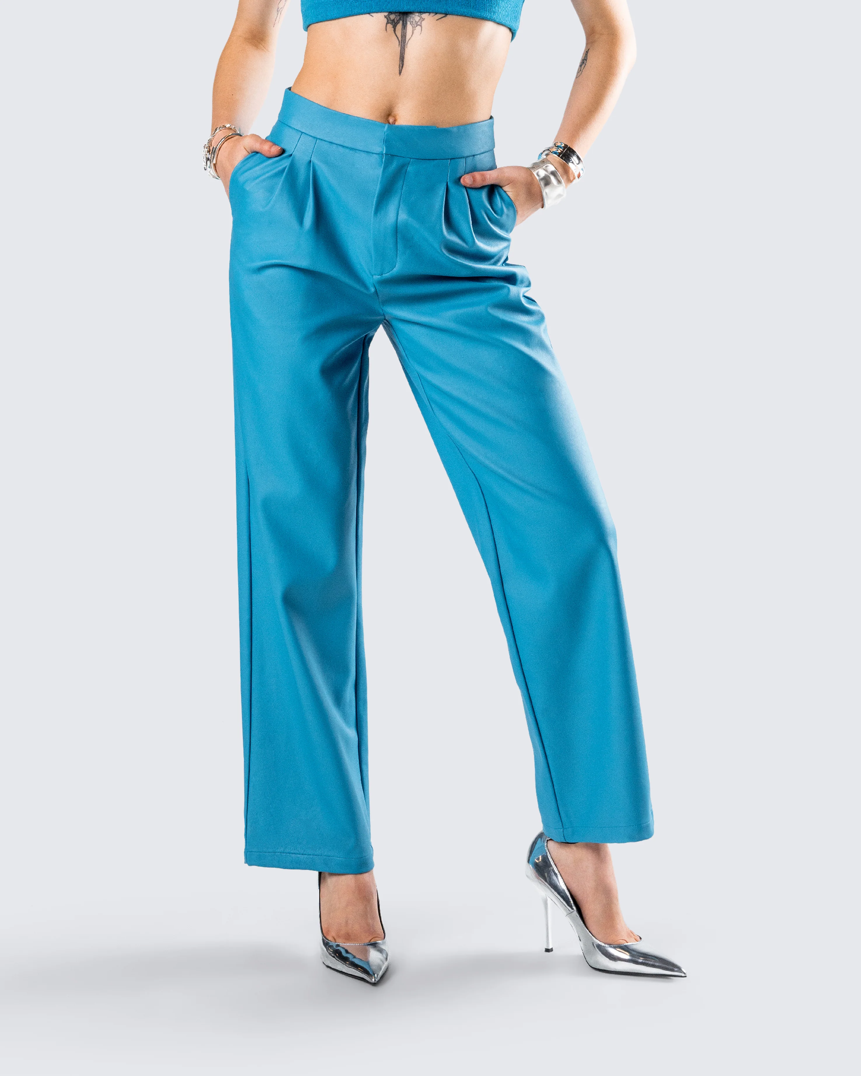Maz Turquoise Vegan Leather Pant - Image 8