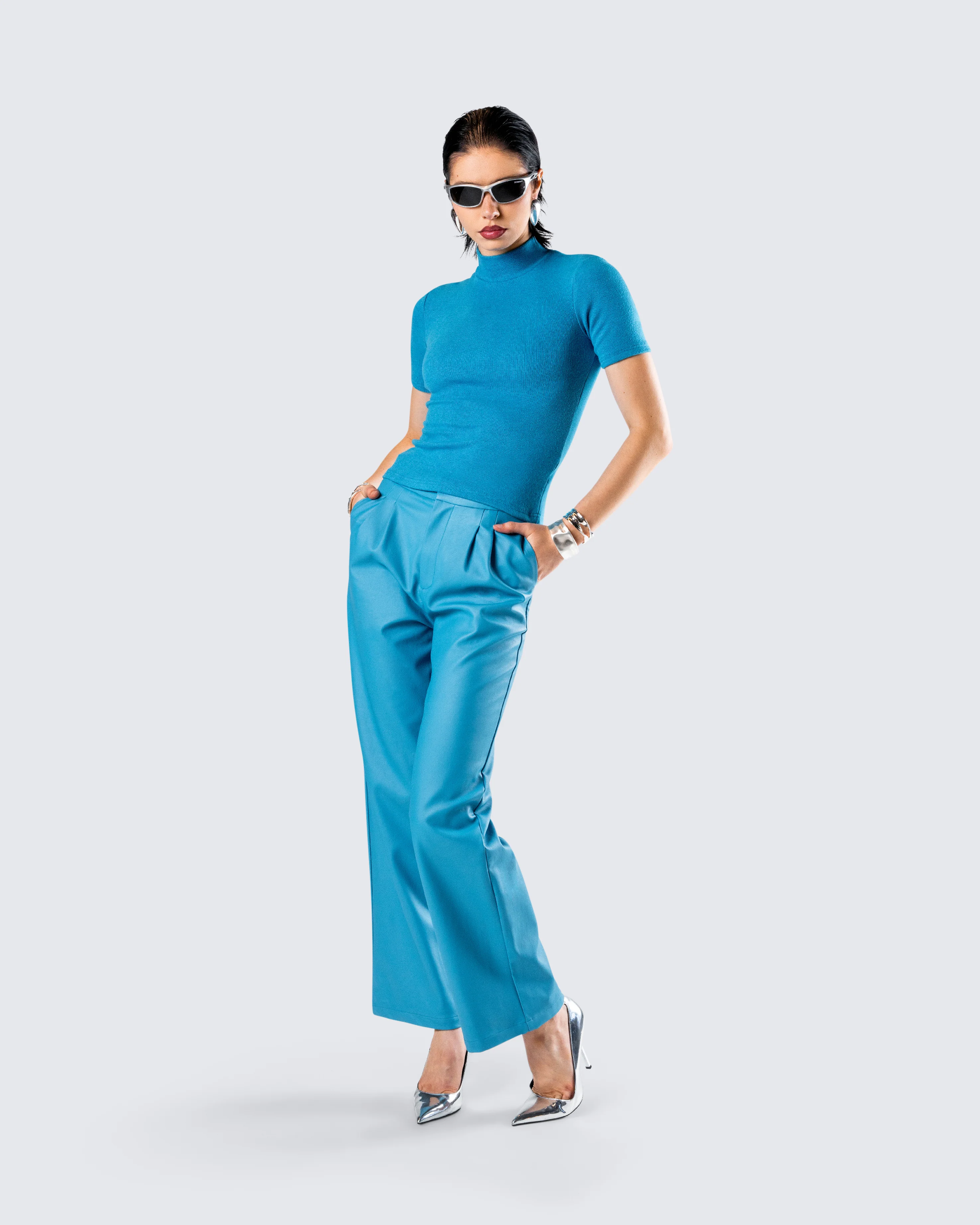Maz Turquoise Vegan Leather Pant - Image 9