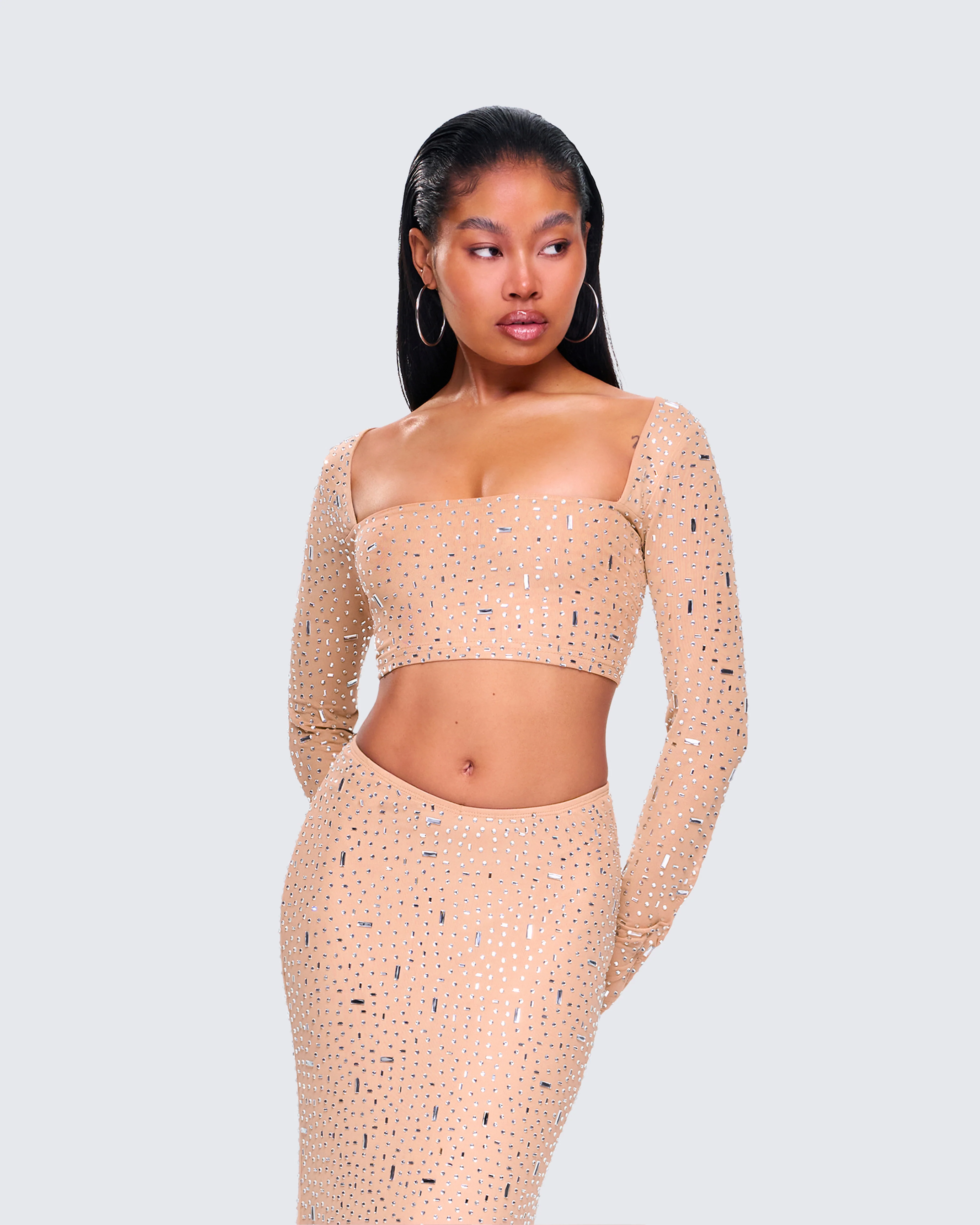 Maze Nude Rhinestone Crop Top - Image 5