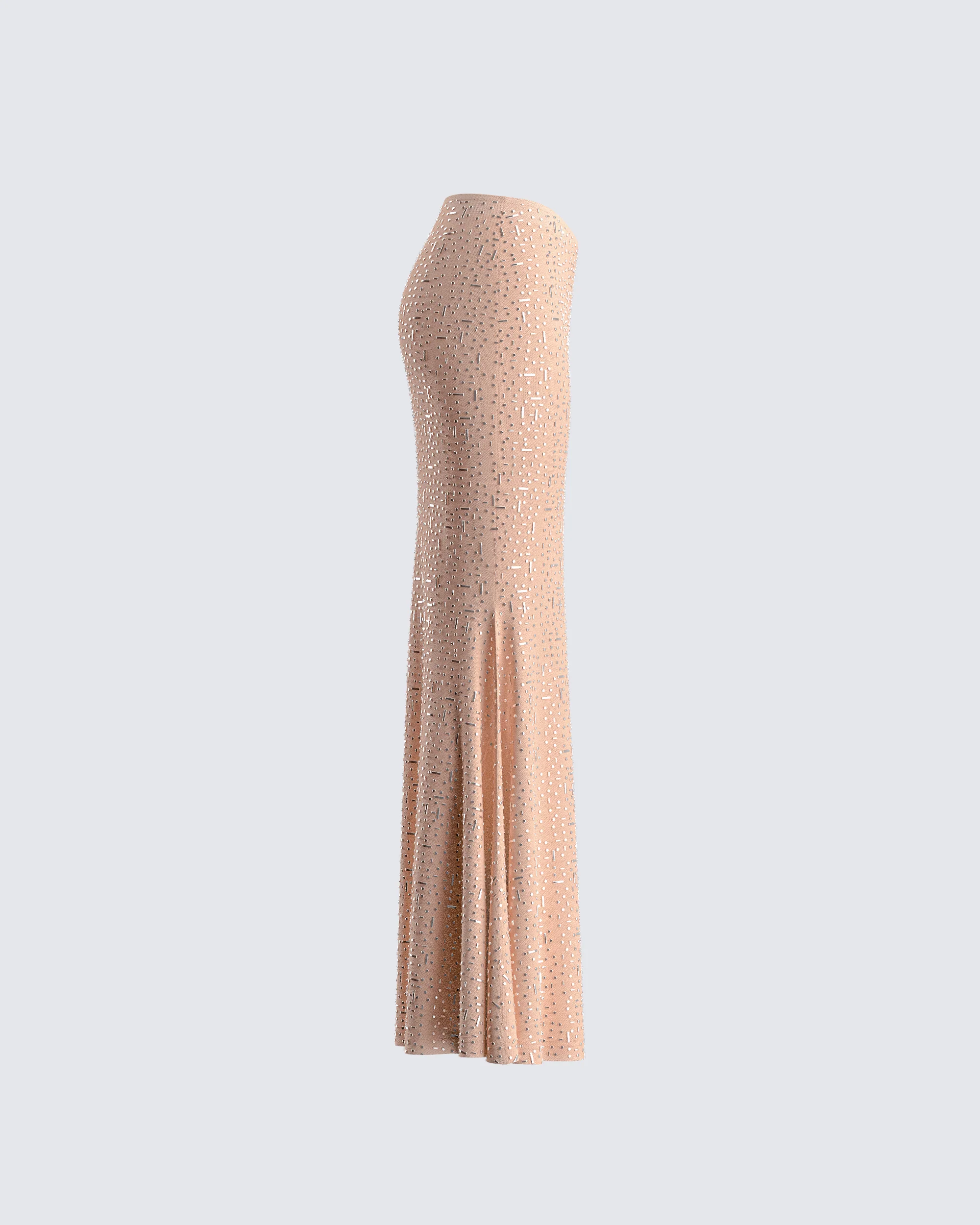 Maze Nude Rhinestone Maxi Skirt - Image 2