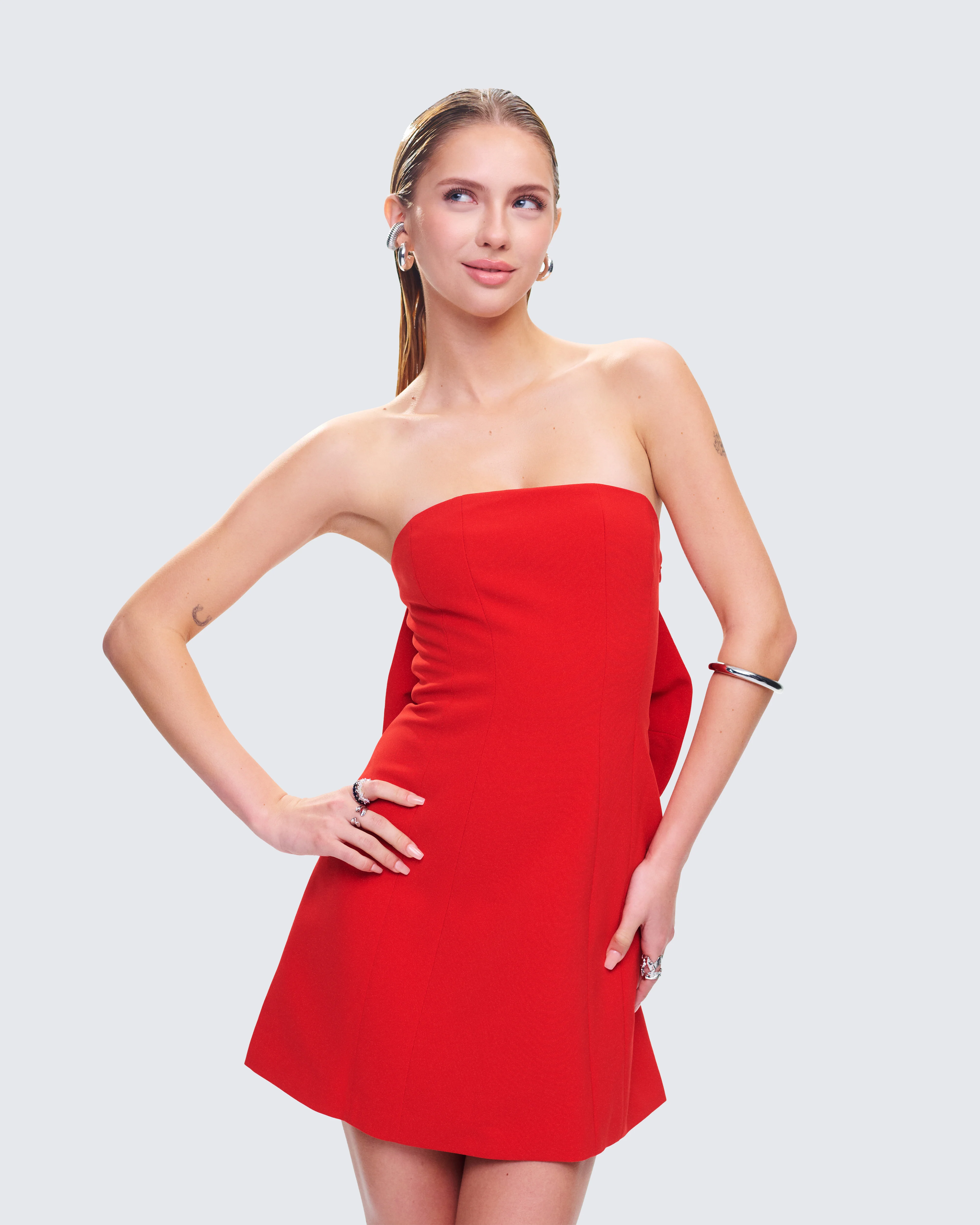 McKay Red Strapless Bow Mini Dress - Image 8