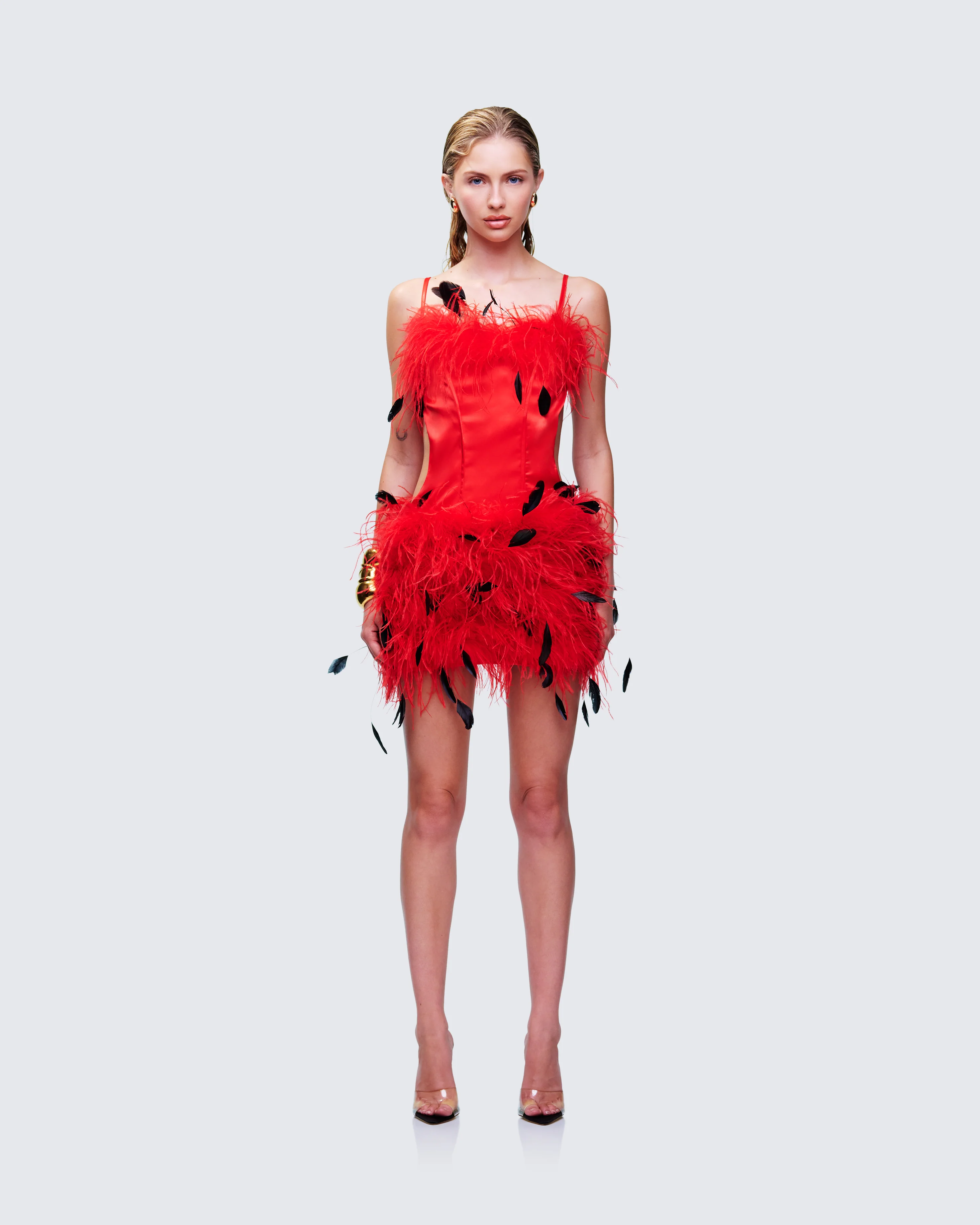 Meadow Red Feather Backless Mini Dress - Image 2