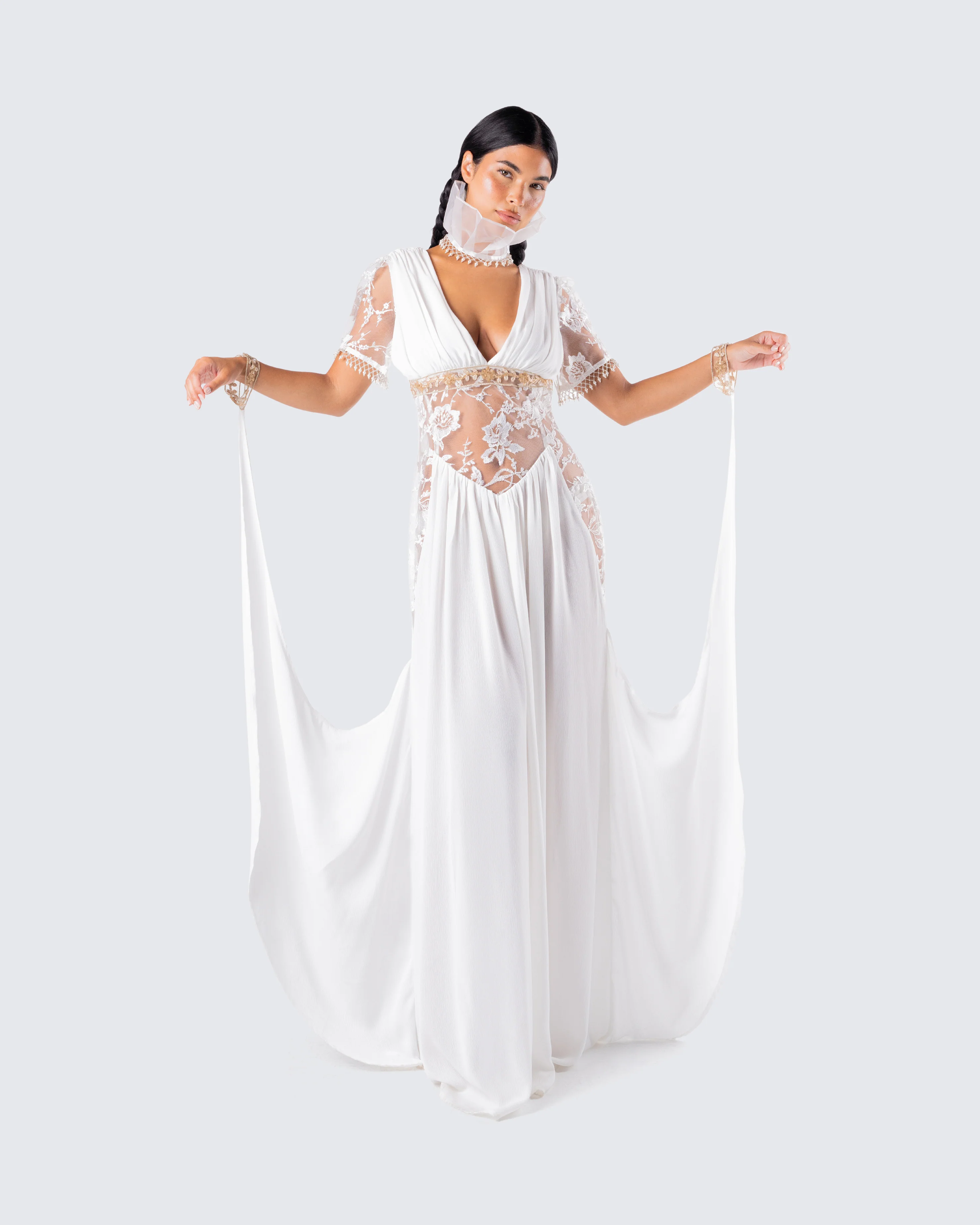 Melora White Maxi Dress & Collar - Image 9