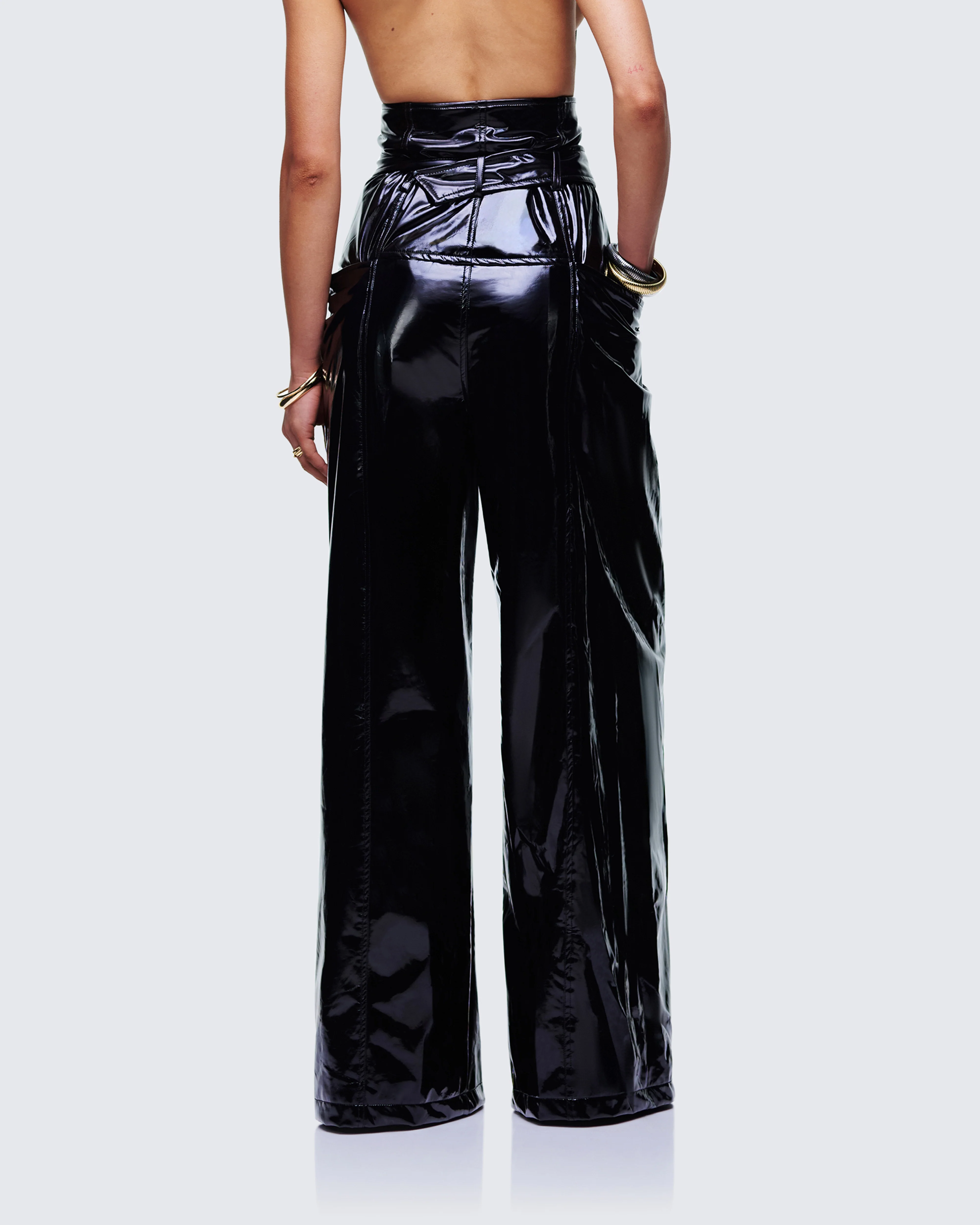 Melusine Black Vegan Leather Belted Paperbag Trousers - Image 4