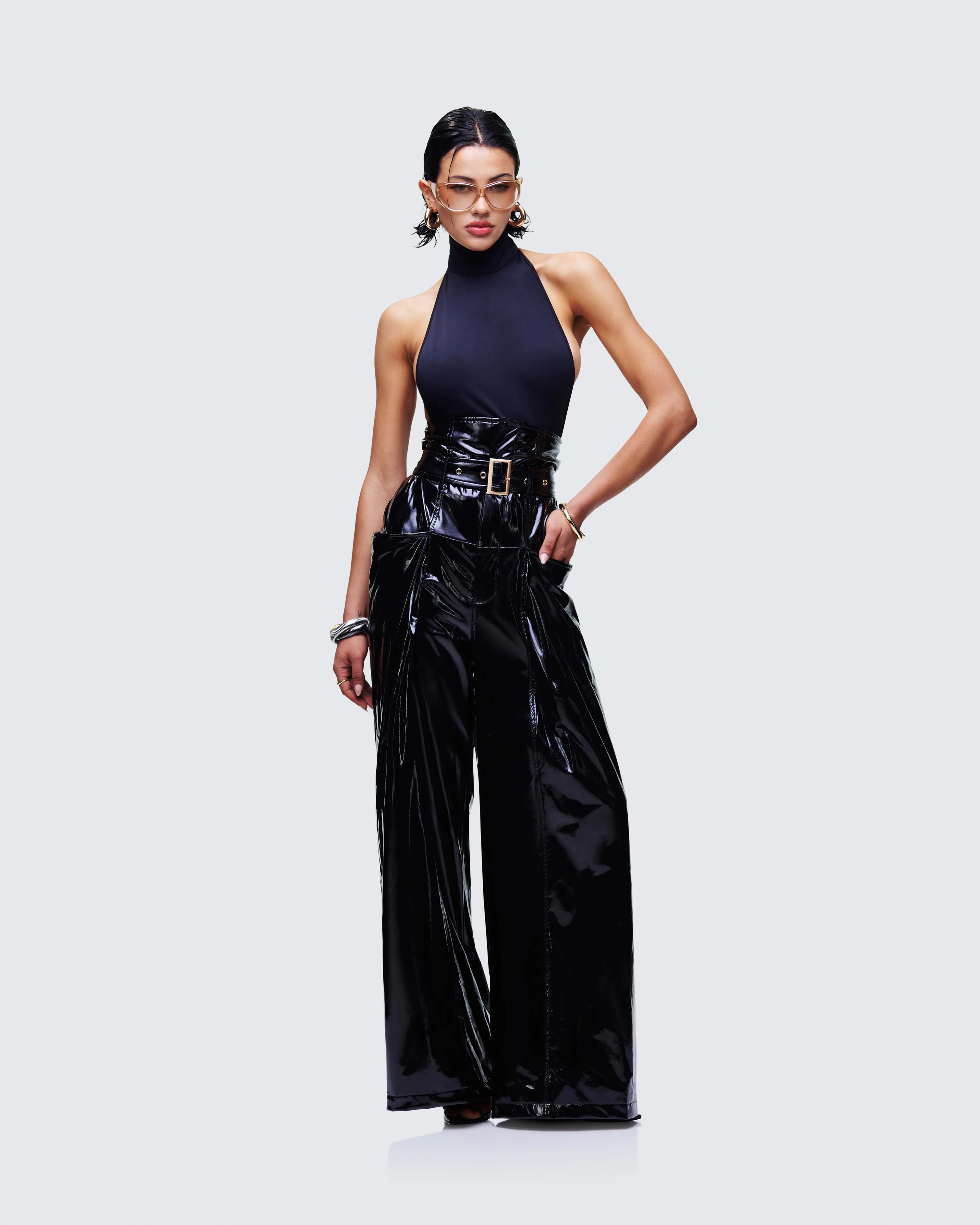 Melusine Black Vegan Leather Belted Paperbag Trousers - Image 5