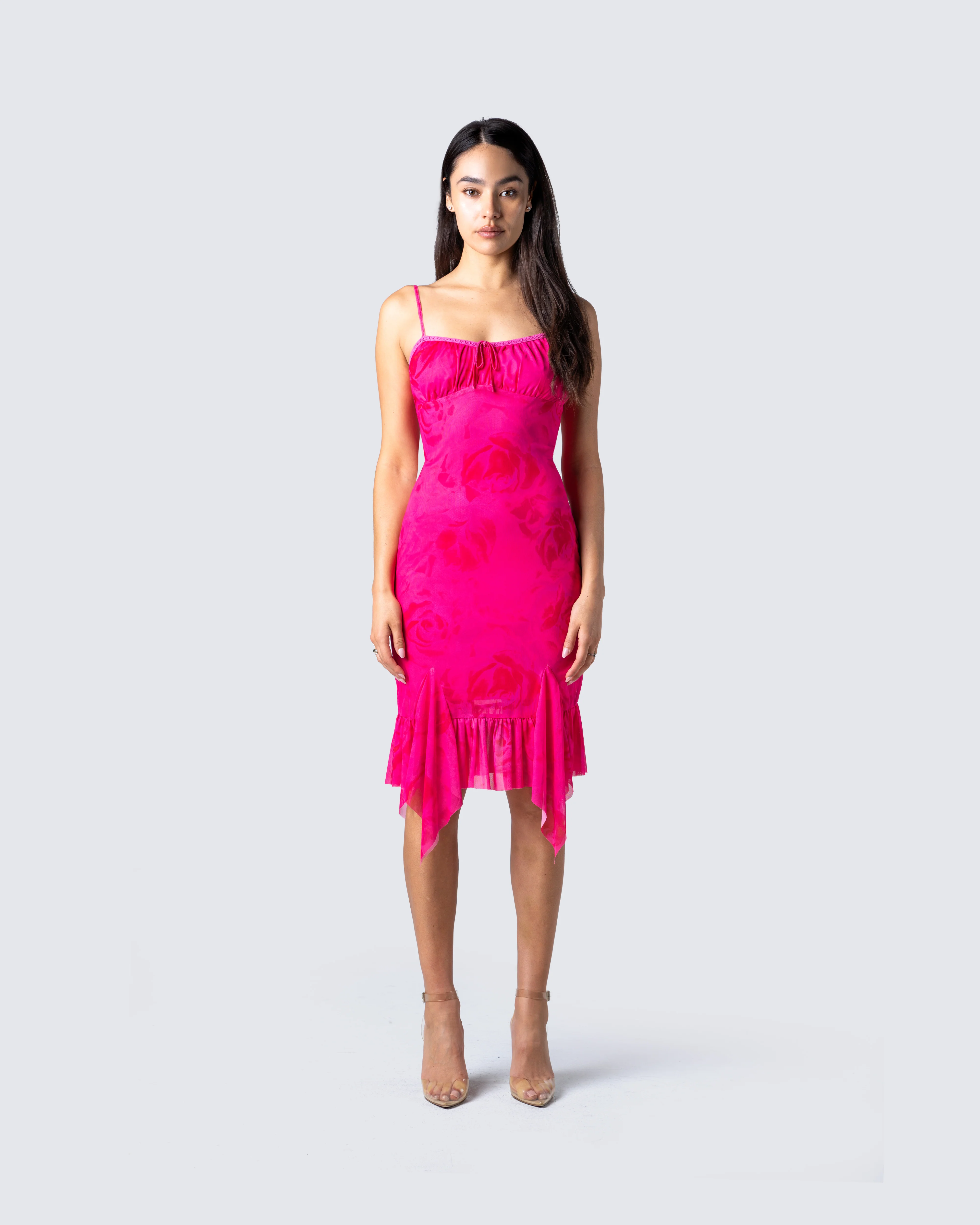 Micah Pink Flower Print Midi Dress - Image 4