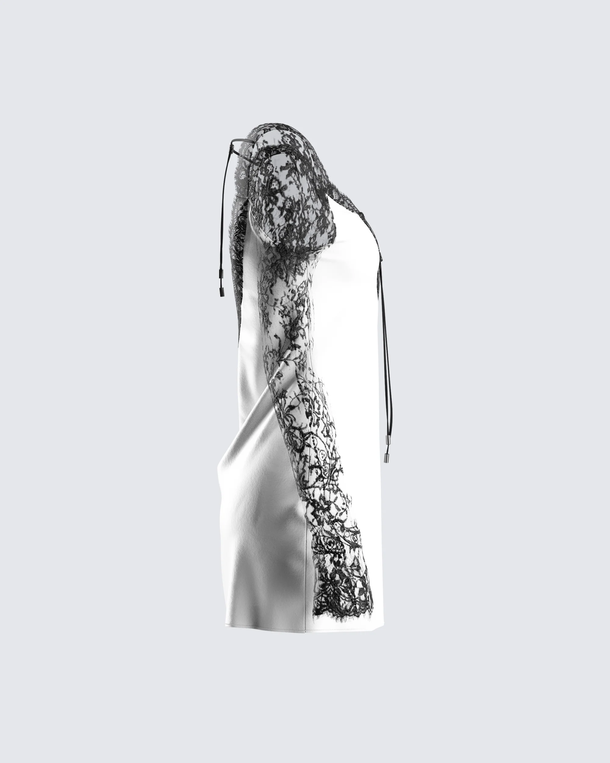 Minnie White Satin Lace Trim Dress - Image 2