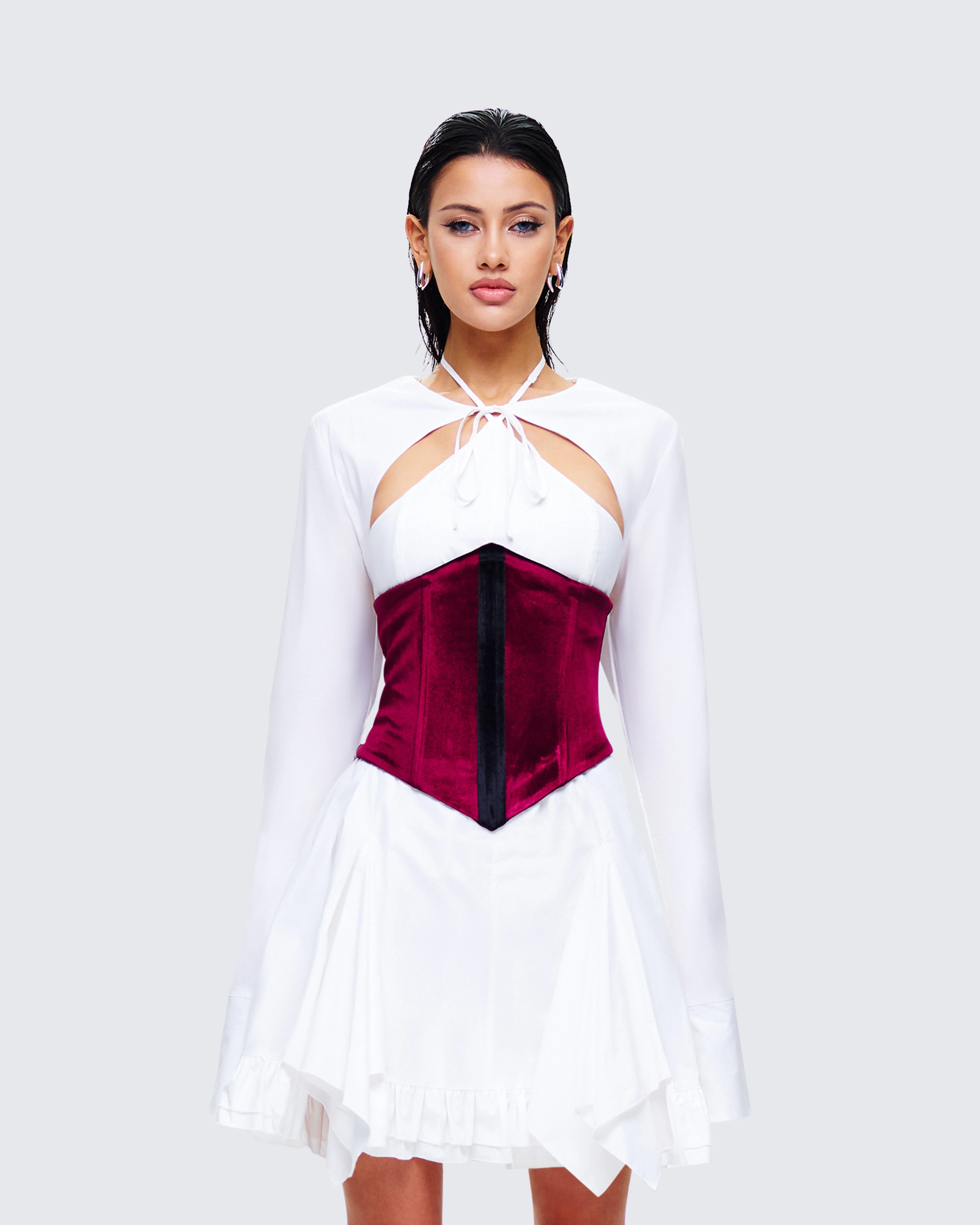 Moira Burgundy Velvet Corset Top - Image 4
