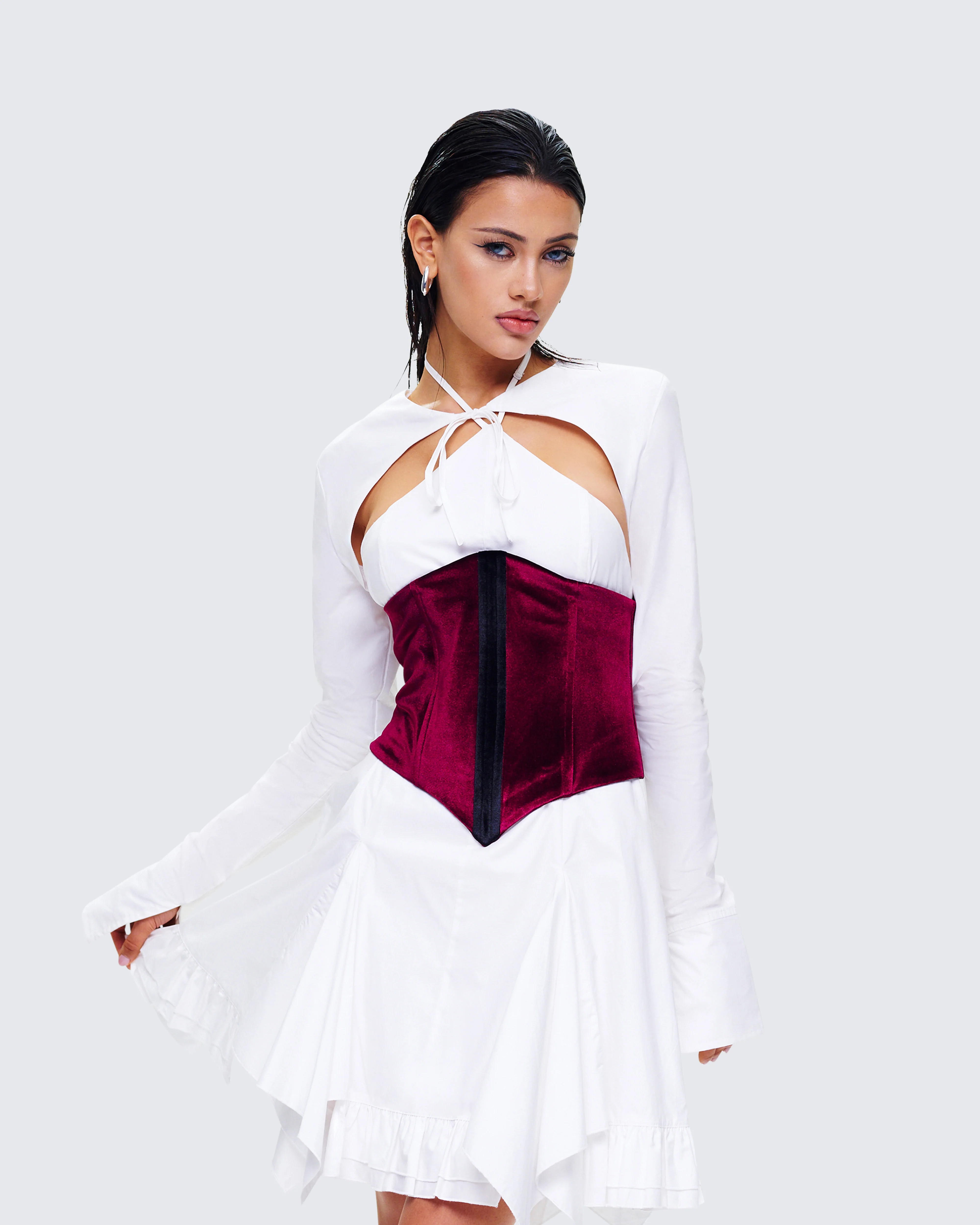 Moira Burgundy Velvet Corset Top - Image 5