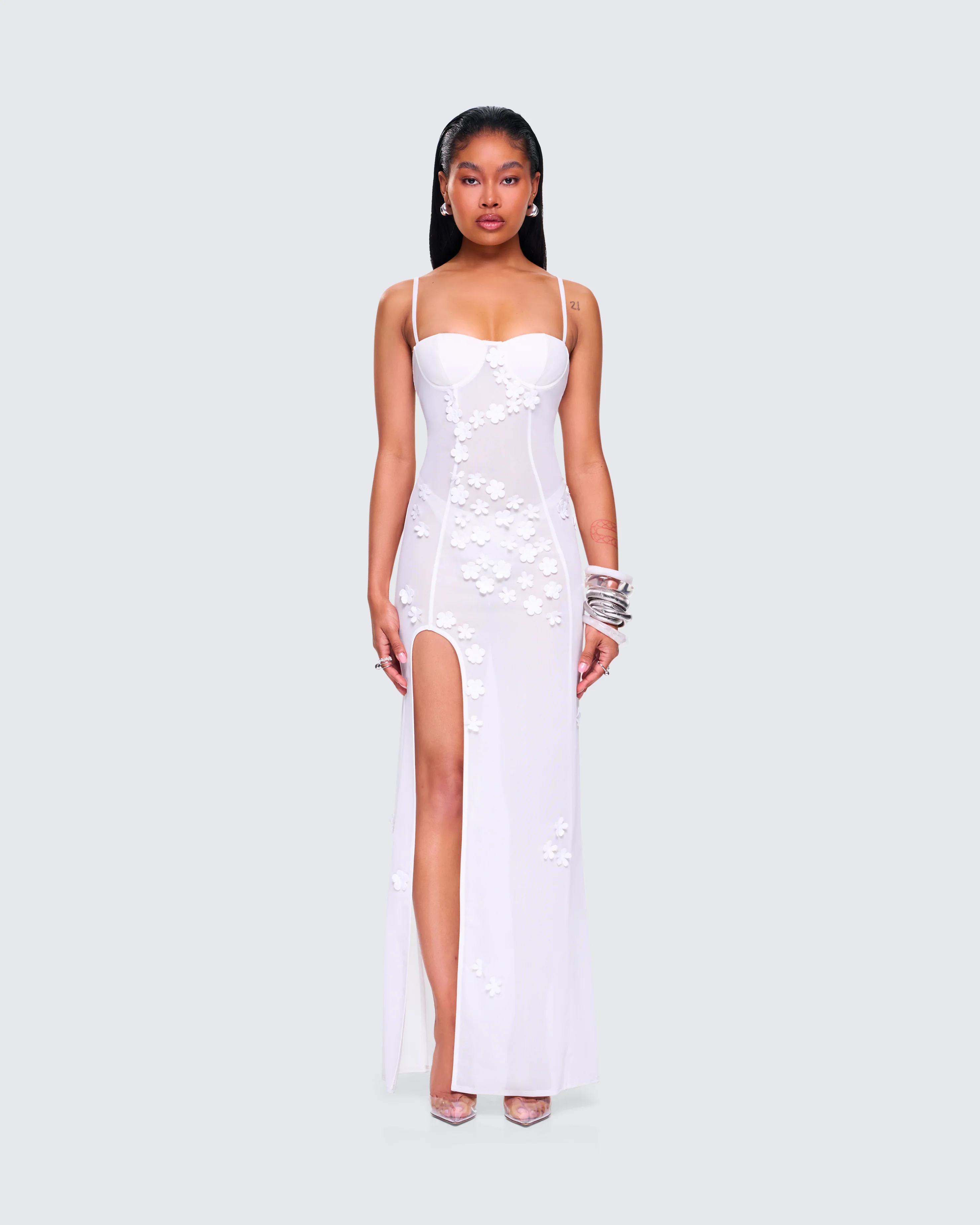 Myla White Floral Mesh Maxi Dress - Image 4