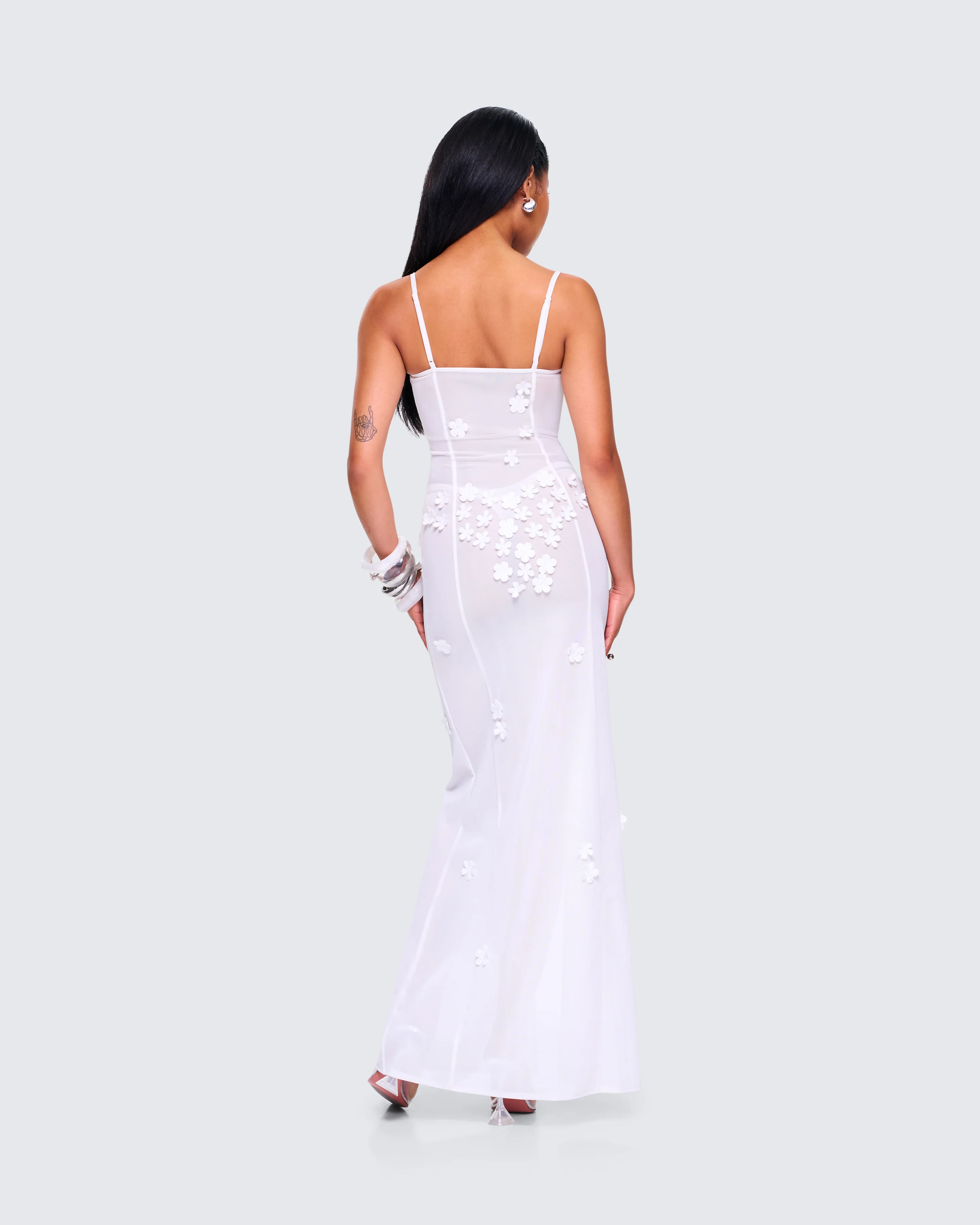 Myla White Floral Mesh Maxi Dress - Image 7